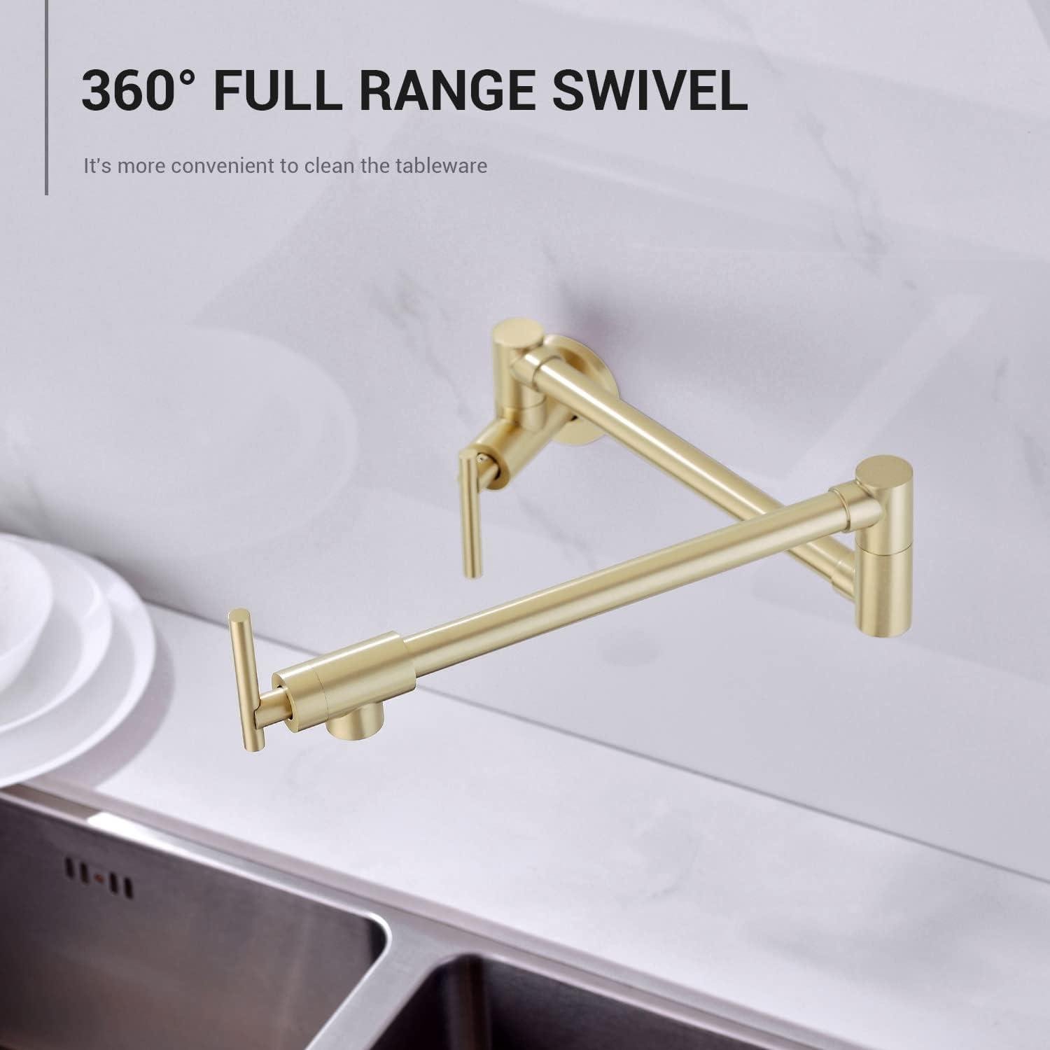 Brushed Gold Stainless Steel Wall Mount Pot Filler Faucet