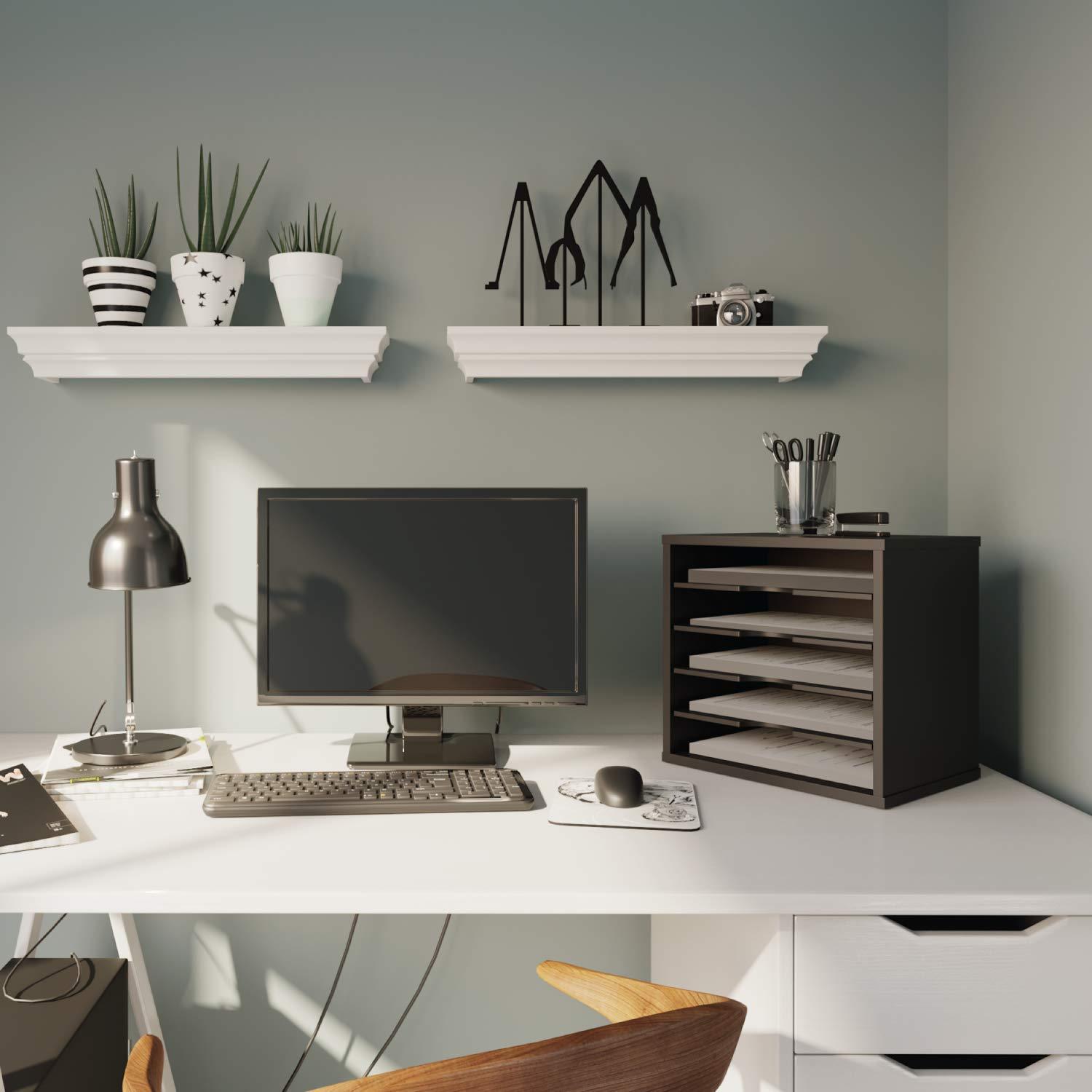 Ballucci 5-Tier Paper Organizer, File Holder, Mail Sorter, Wood Stackable Letter Tray, Gray