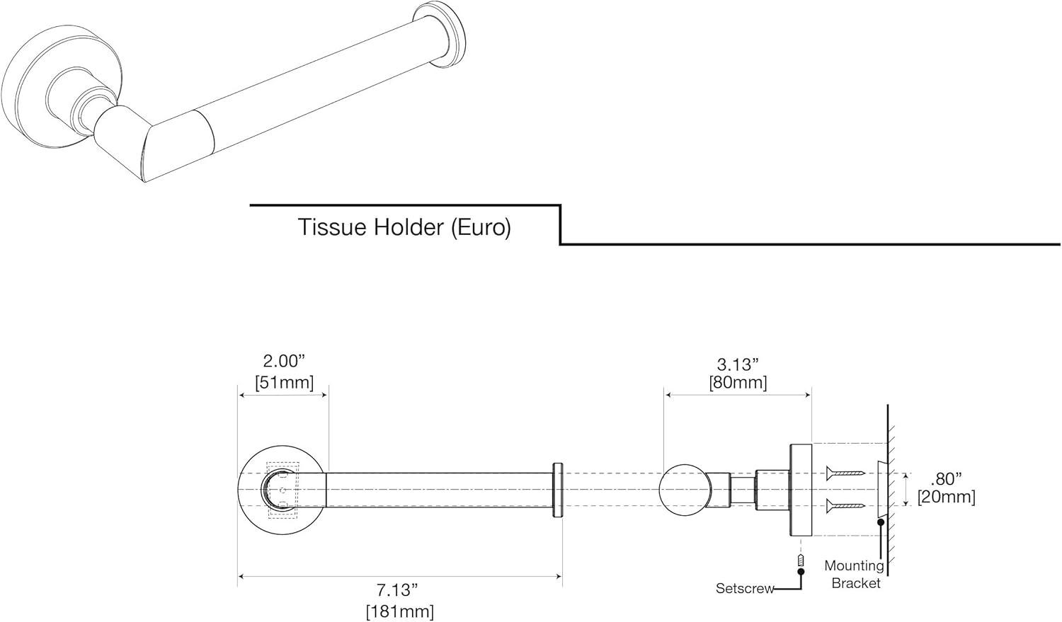 Gatco 5503 Studio Wall Mounted Euro Style Toilet Paper Holder | Single Post Toilet Tissue Holder