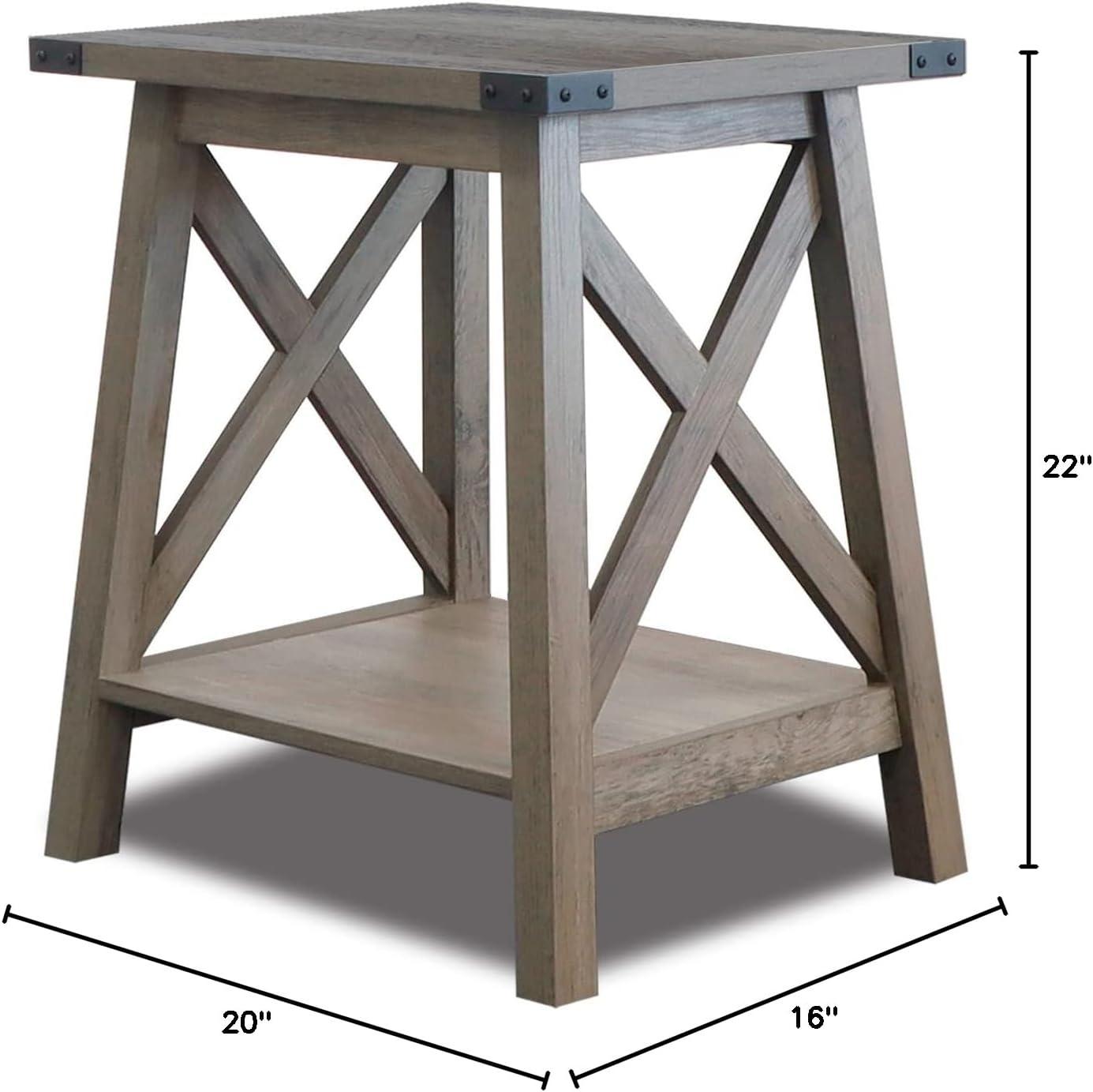 Rainbow Sophia Side Table End Table for Living Room, Farmhouse Accent Wood Nightstand for Bedroom with 2-Tier Storage, Dark Walnut