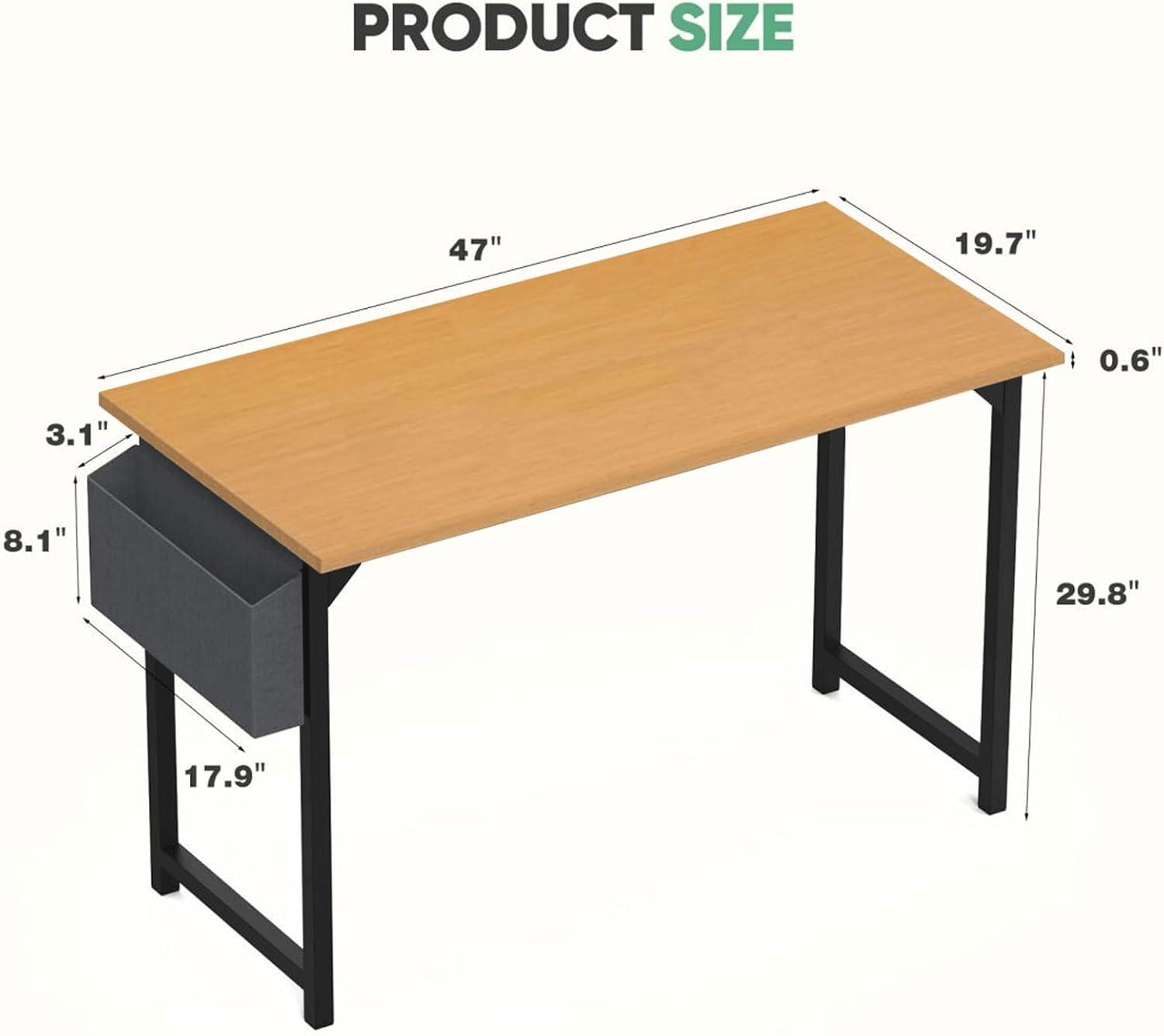 47 Inch Desk Office with Storage, Modern Simple Style Gaming Computer Table for Youth Student Adult, Metal and Wood Home Office Furniture, Nature