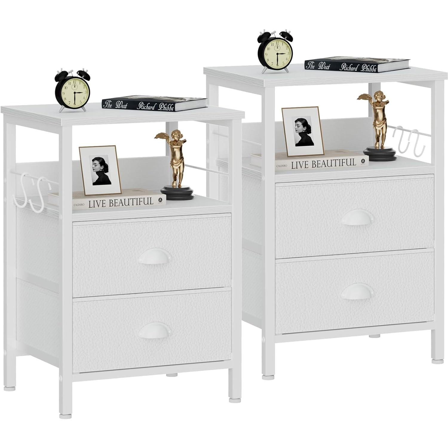Furologee Nightstands Set of 2, White