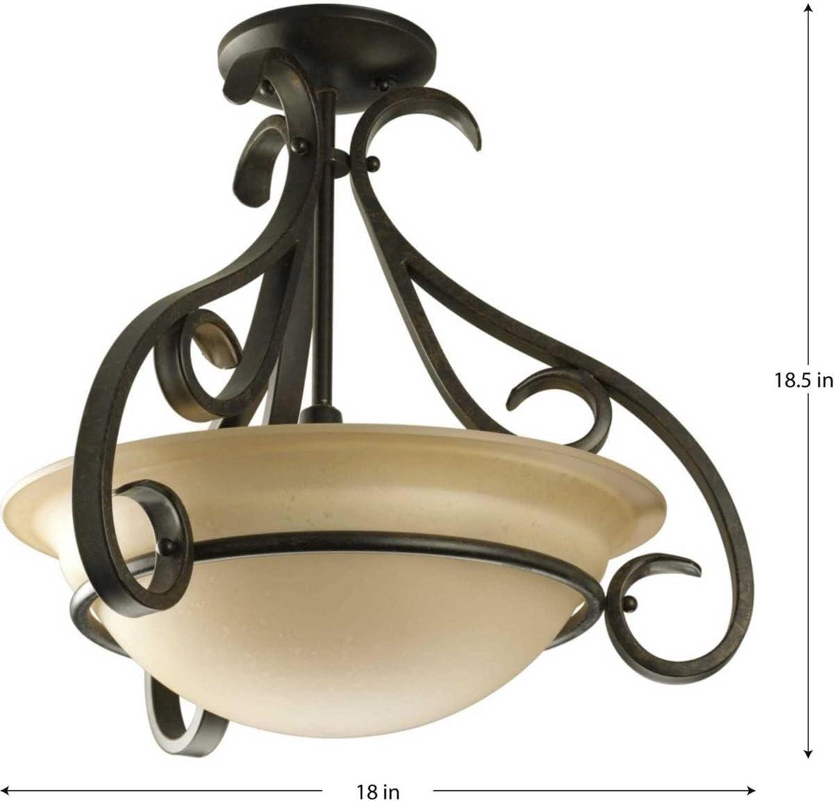 Progress Lighting Torino 3-Light Semi-Flush in Forged Bronze with Etched White Glass Bowl