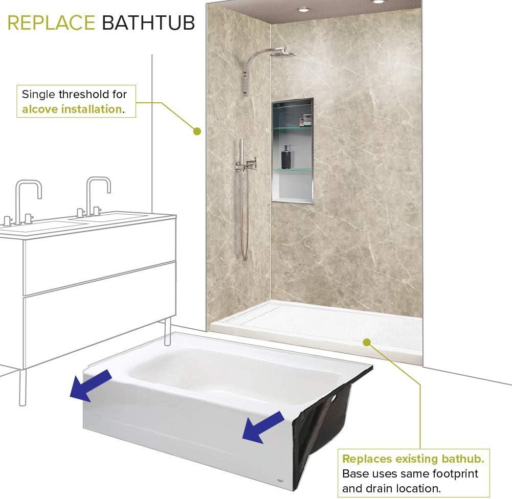 White 60'' x 30'' Rectangular Shower Base with Right Drain