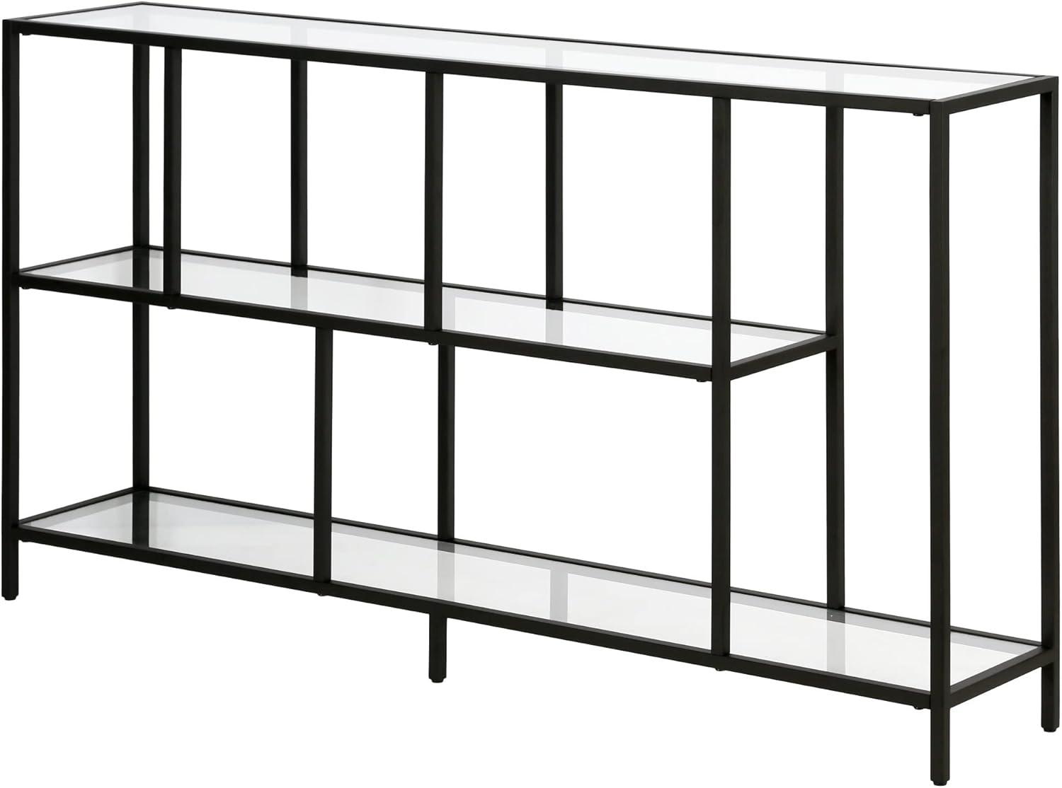 Modern Blackened Bronze 52" Console Table with Glass Shelves