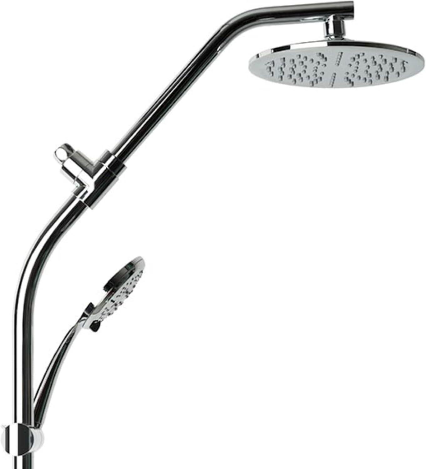 Chrome Dual Shower Head with Handheld Spray and Adjustable Height