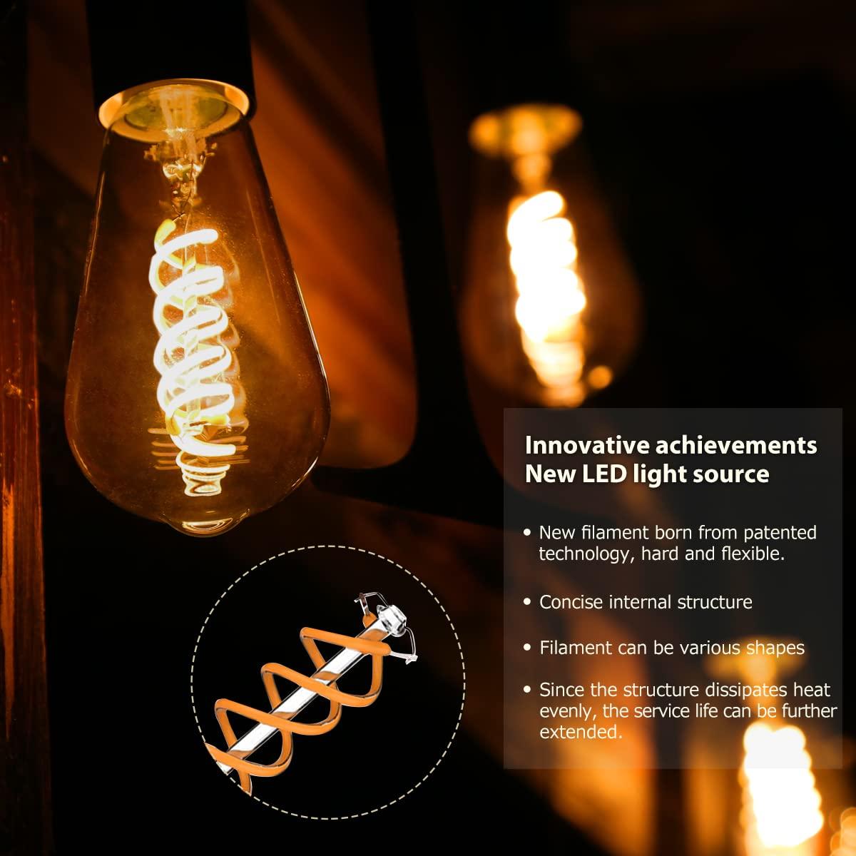 6 Pack ST19 ST58 Edison Bulb, Vintage LED Filament Bulb,Softy White 2700K, Antique Flexible Spiral LED Filament Light Bulb, Dimmable 600LM, 6W Equivalent to 60W, E26 Base,Clear Glass