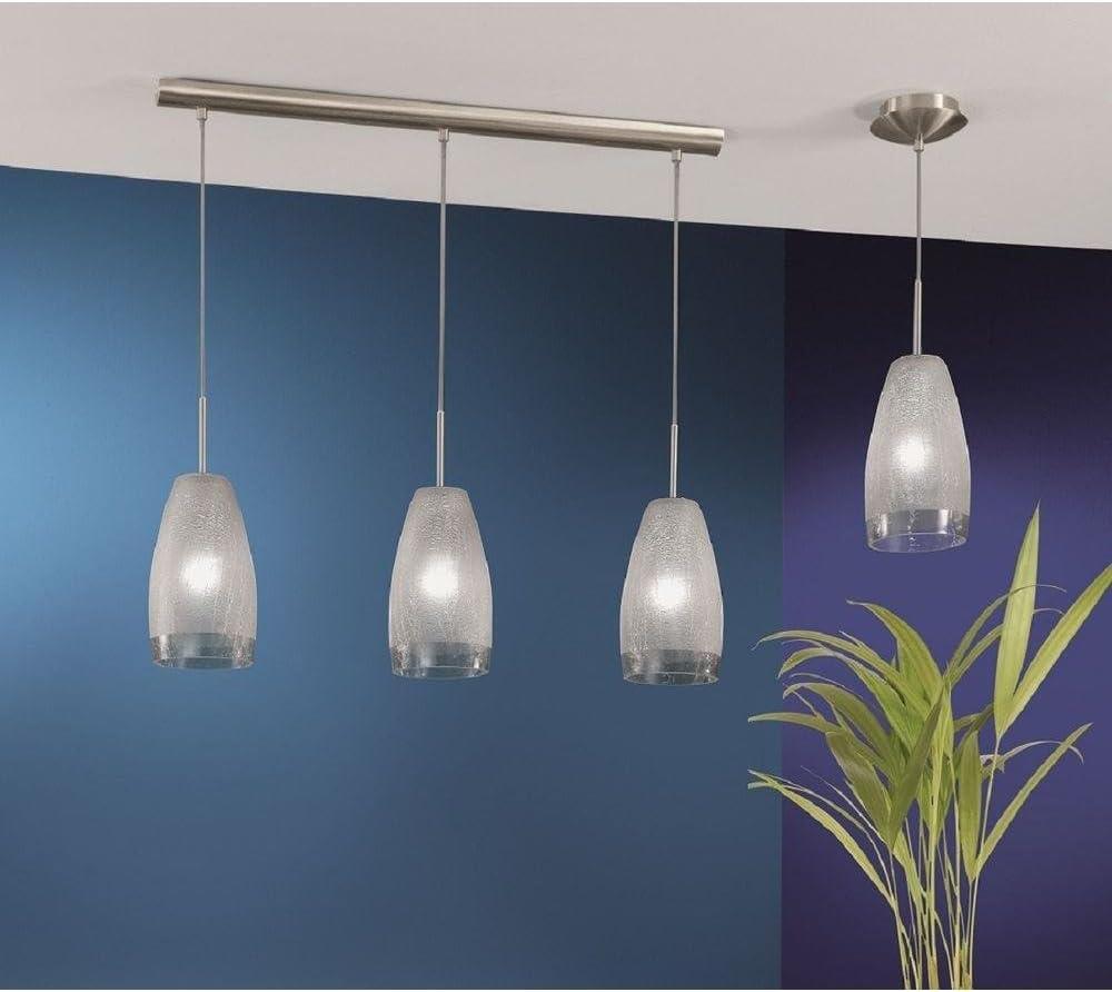 Mini Contemporary 14'' Matte Nickel Pendant with Crackle Glass Shade