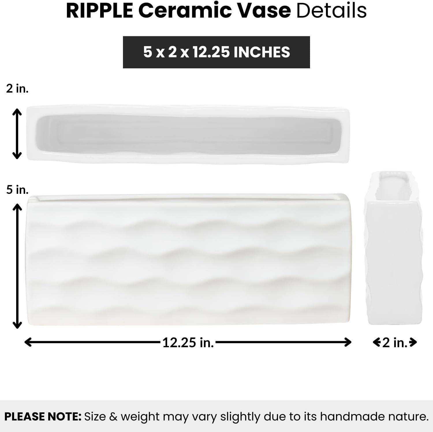 Elegant Glossy White Ceramic Rectangular Vase for Faux or Fresh Bouquets