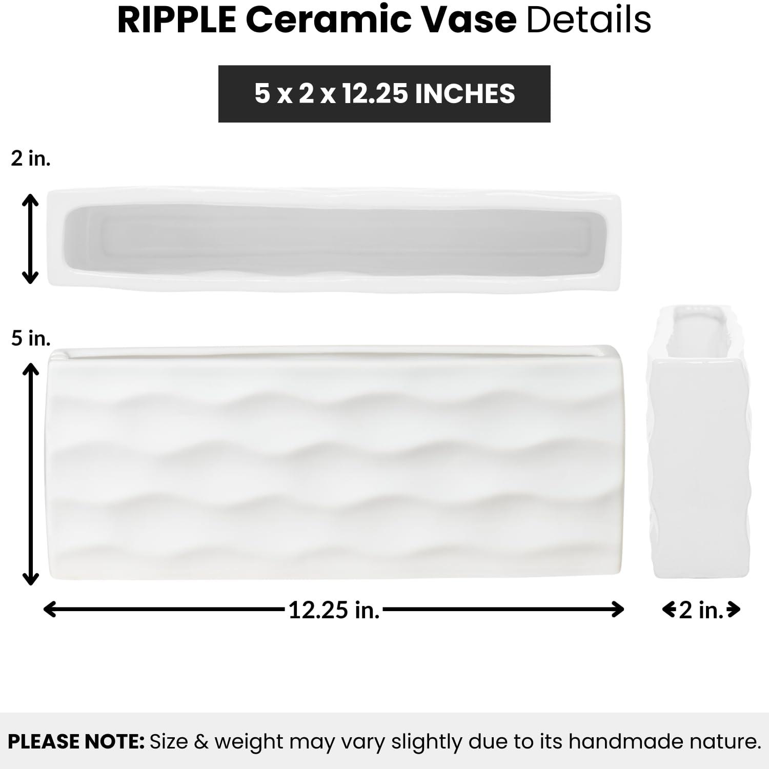 Elegant Glossy White Ceramic Rectangular Vase for Faux or Fresh Bouquets