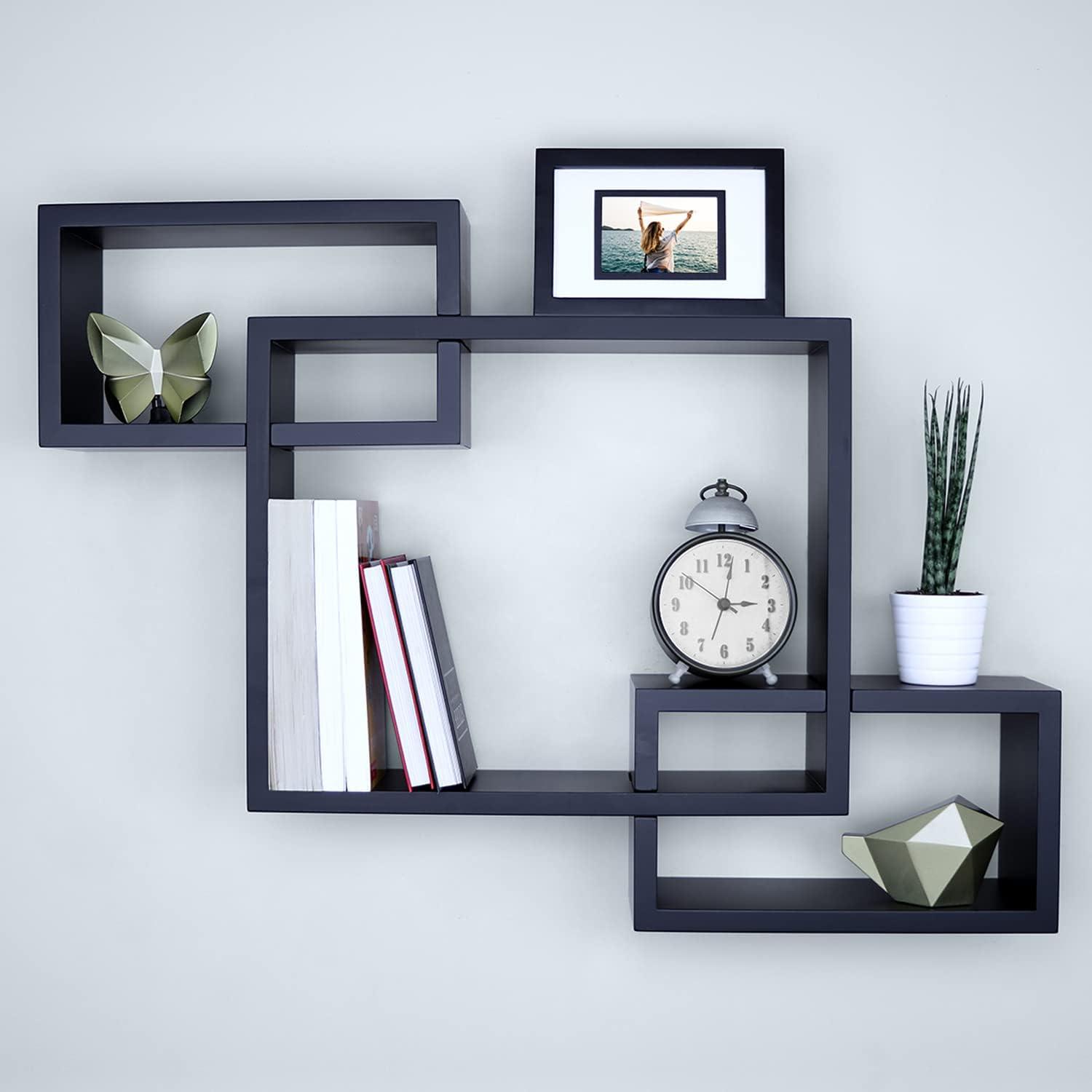Ballucci Interlocking Floating Shelves, Horizontal or Vertical Display Cube Wall Mount Shelf, Black