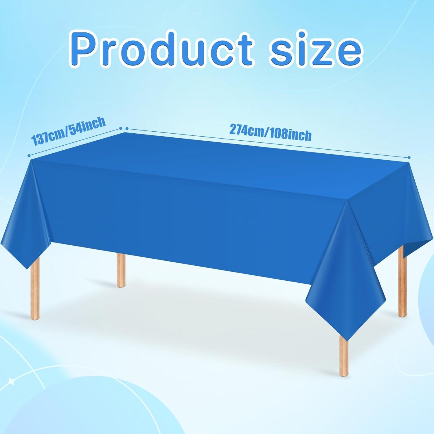 6 Pack Plastic Royal Blue Tablecloth for Parties, Rectangular Table Decorations, 54 x 108 Inches, Disposable Table Cover for Birthday, Graduation Party Supplies