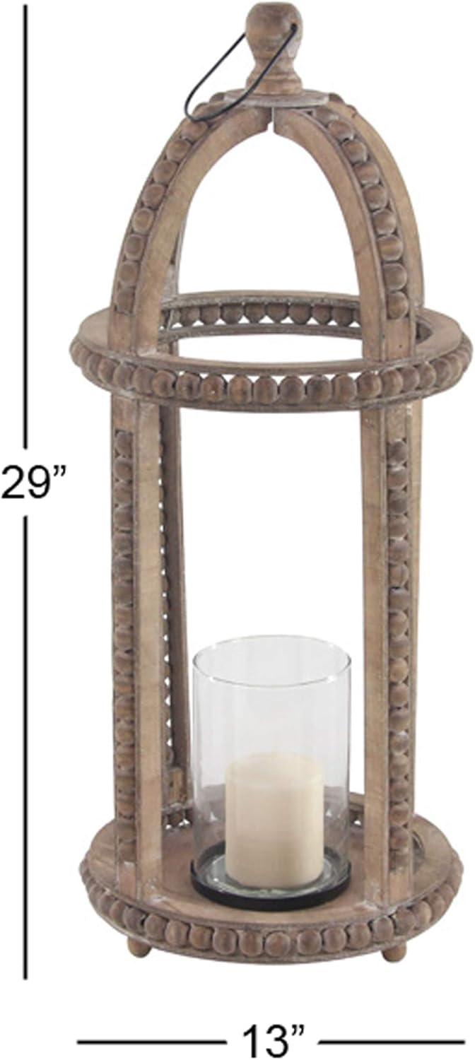 29" x 13" Rustic Glass Cage Style Wood Candle Holder Brown - Olivia & May