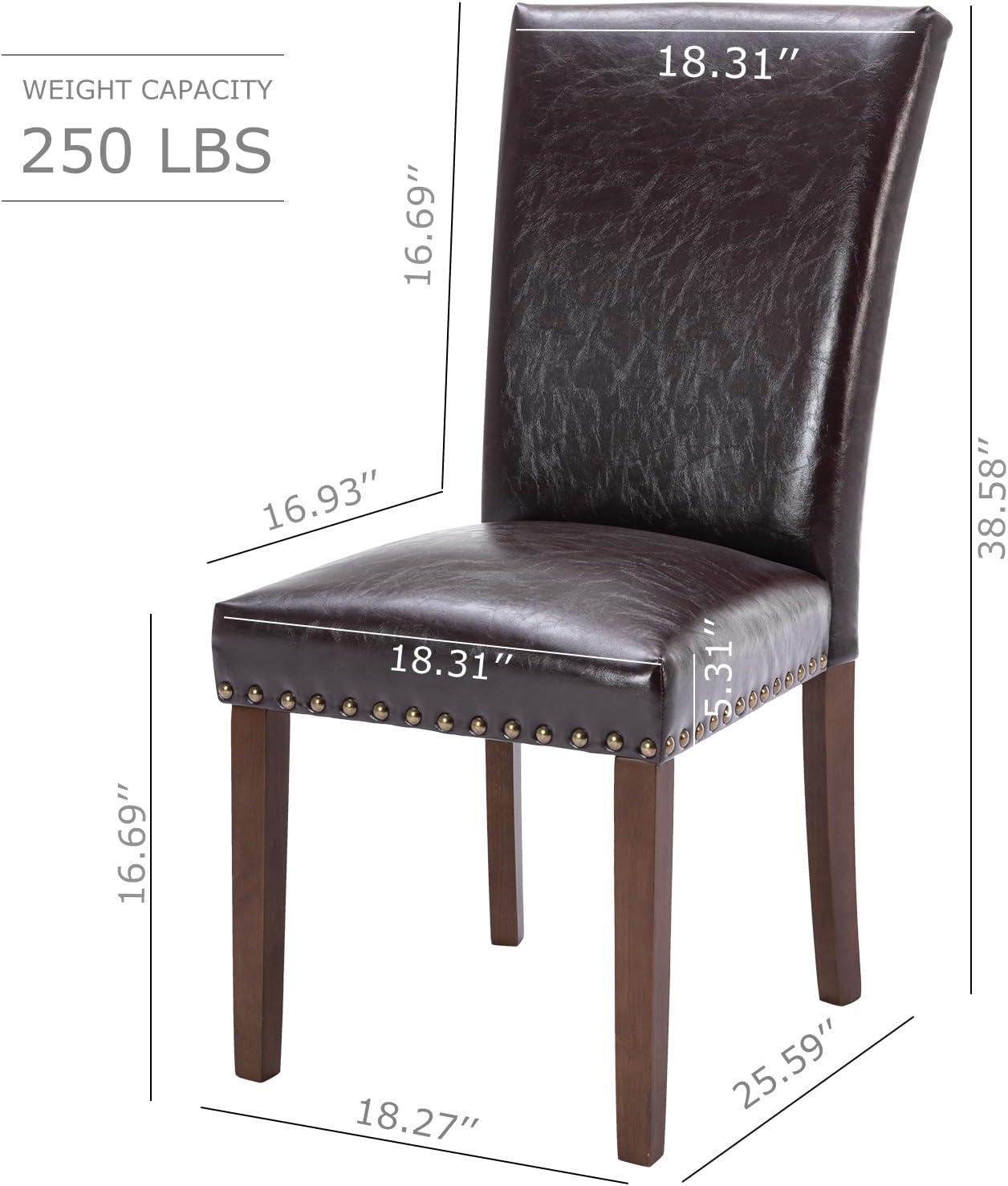 Dark Brown Faux Leather Upholstered Parsons Side Chair Set