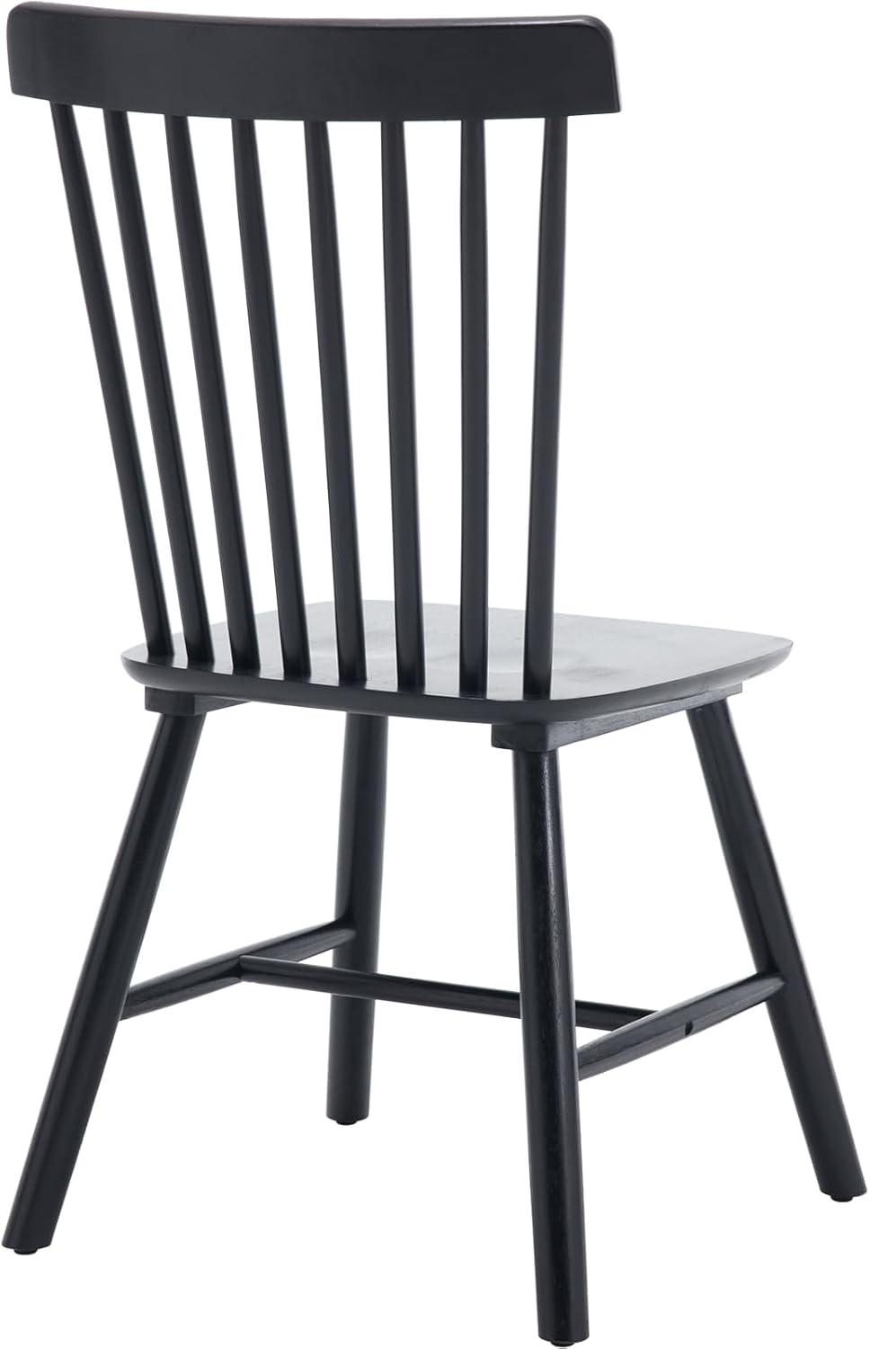 Farmhouse Style Windsor Chairs Set of 2, Vintage Kitchen & Dining Room Chairs with Spindle Back, Comfy Armless Solid Wood Side Chair for Home/Living Room/Restaurant, Black