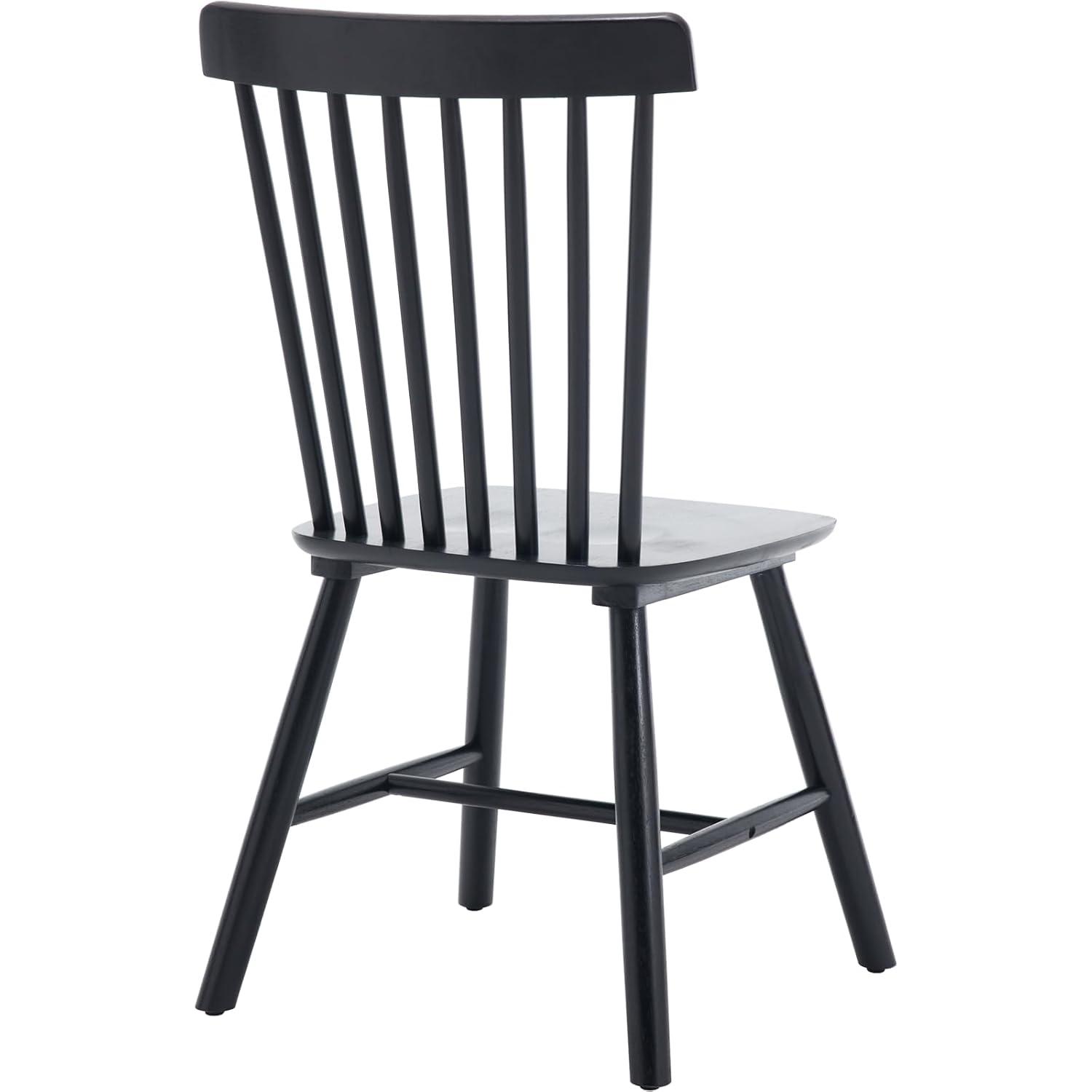 Farmhouse Style Windsor Chairs Set of 2, Vintage Kitchen & Dining Room Chairs with Spindle Back, Comfy Armless Solid Wood Side Chair for Home/Living Room/Restaurant, Black