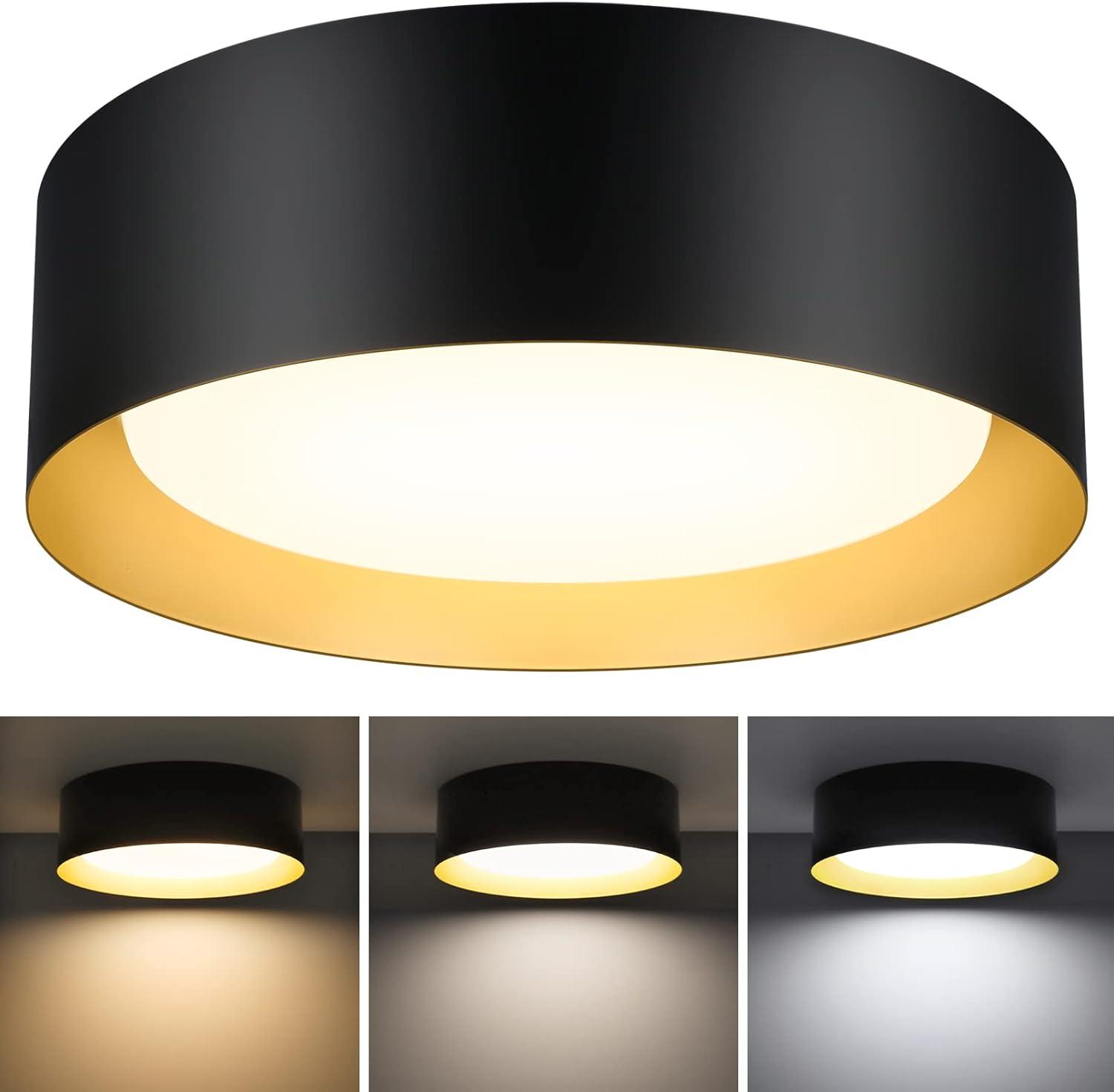 Nordic Hygge Flush Mount Ceiling Light, 13in 25W(250W Equiv) 2400LM, LED Ceiling Light Fixture 3 Colors 3000K 4000K 5000K, Dimmable Black and Gold Modern Flush Mount Light