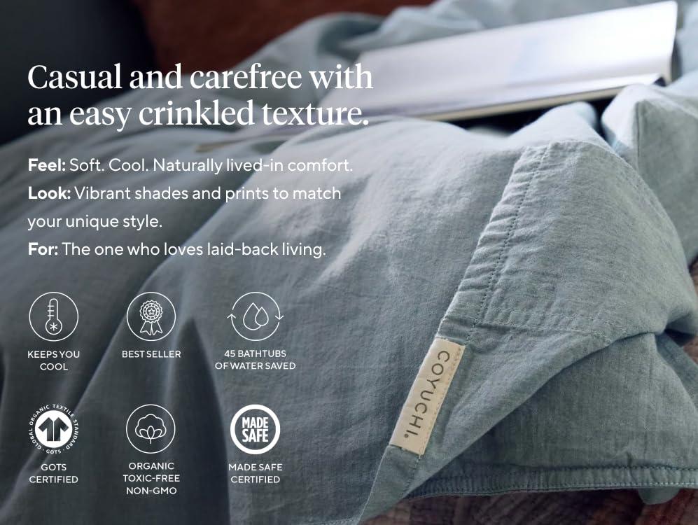 Coyuchi Organic Crinkled Percale 100% Cotton Sheet Set