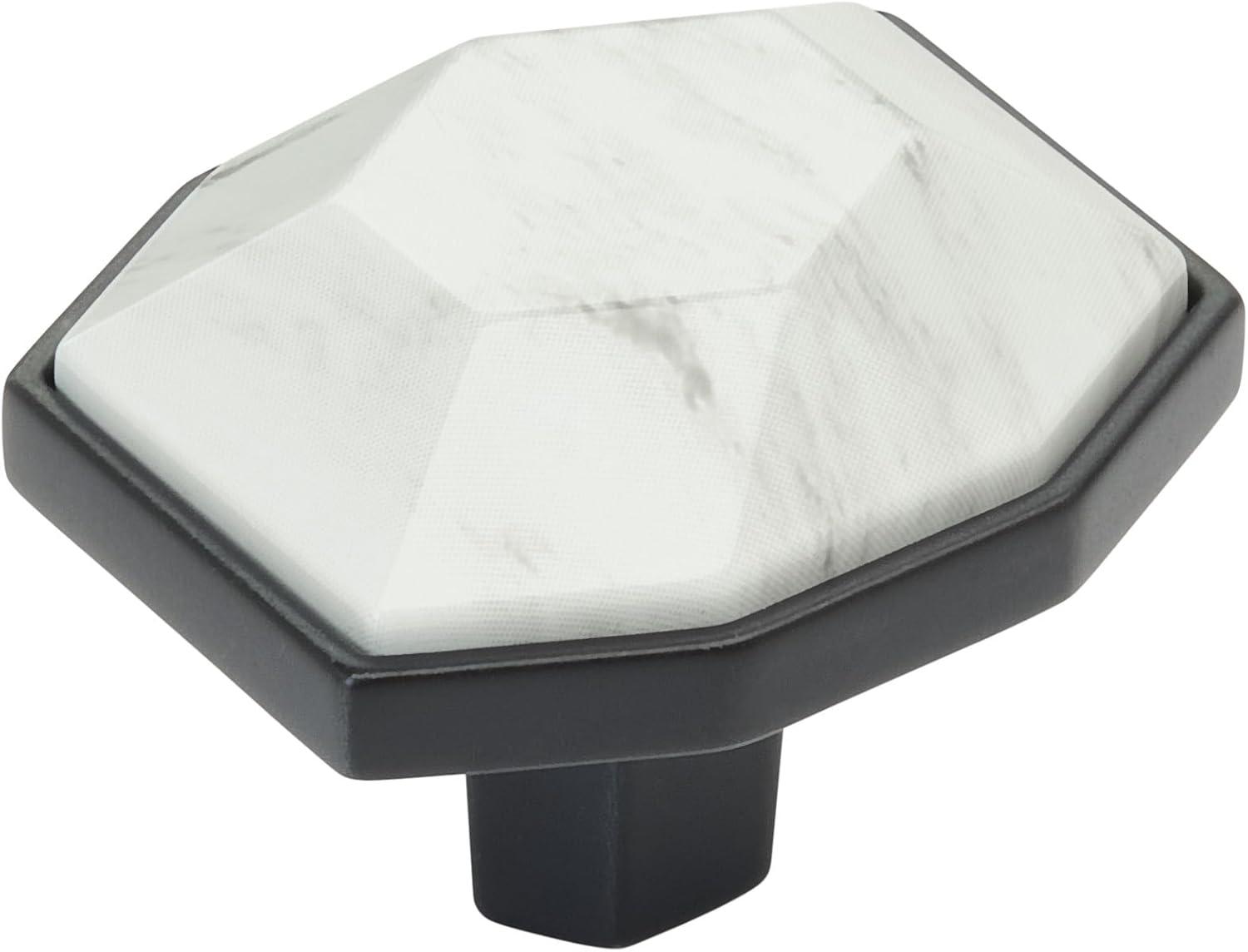 Marble White and Black Bronze Cabinet Knob 1-5/8 Inch