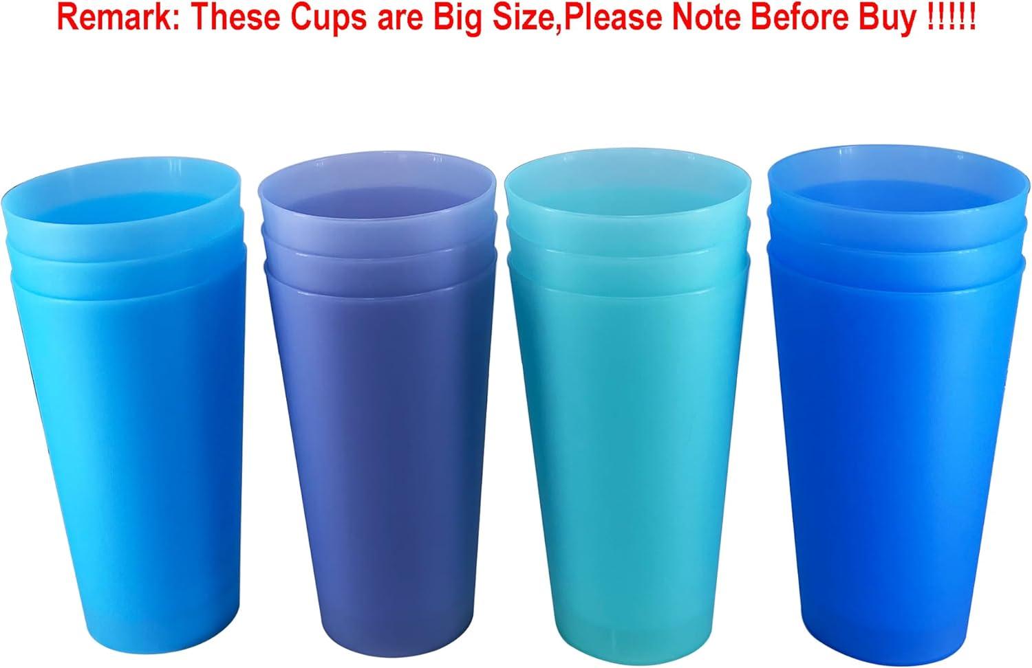 32-ounce Cups, BPA-free Plastic Tumblers Reusable Dishwasher Safe Set of 12 in 4 Assorted Colors Large Drinking Glasses