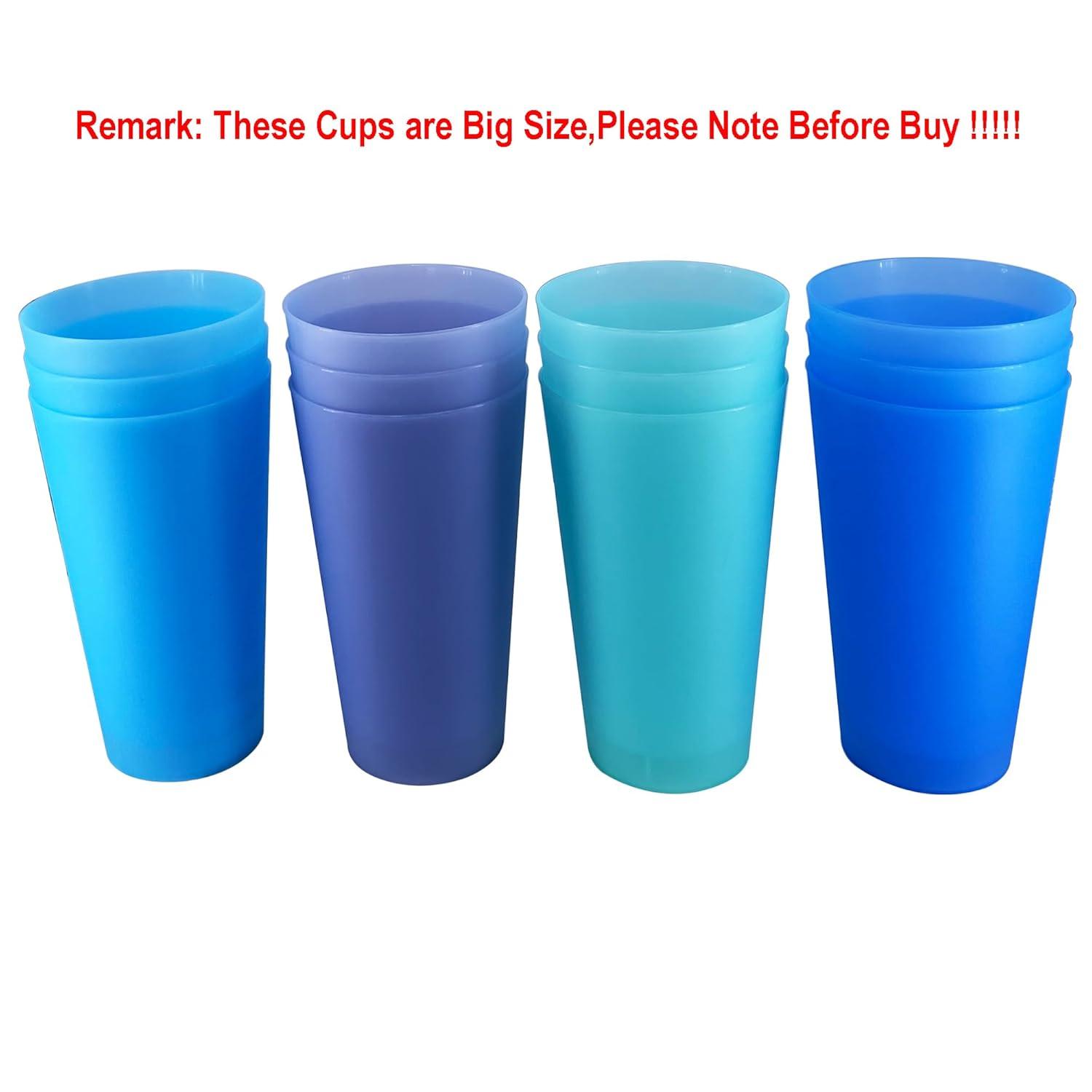 32-ounce Cups, BPA-free Plastic Tumblers Reusable Dishwasher Safe Set of 12 in 4 Assorted Colors Large Drinking Glasses