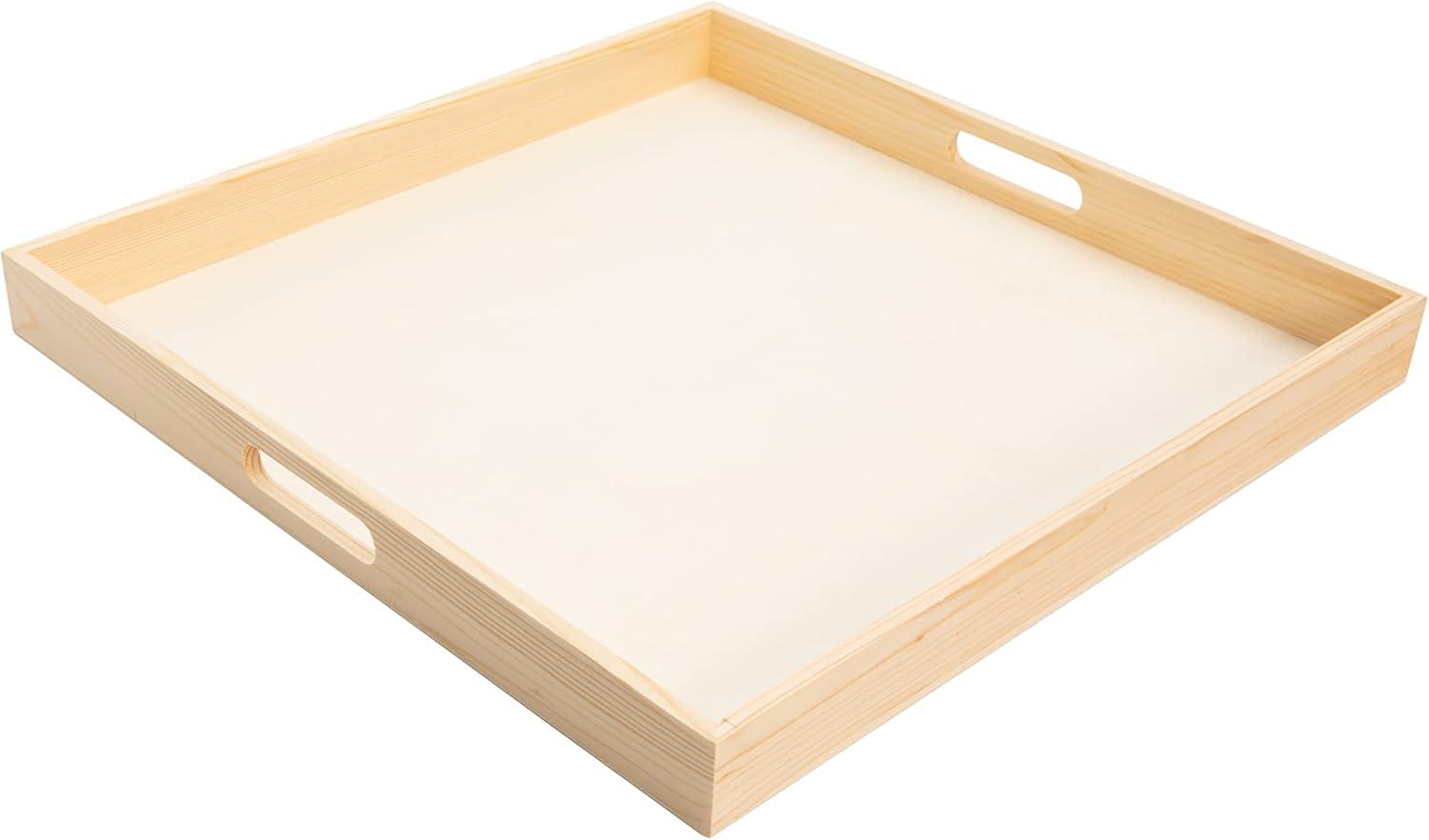 Natural Wood Rectangular Nested Serving Trays with Handles, Set of 5