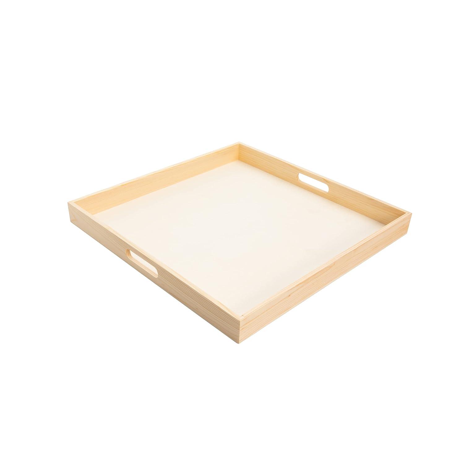 Natural Wood Rectangular Nested Serving Trays with Handles, Set of 5