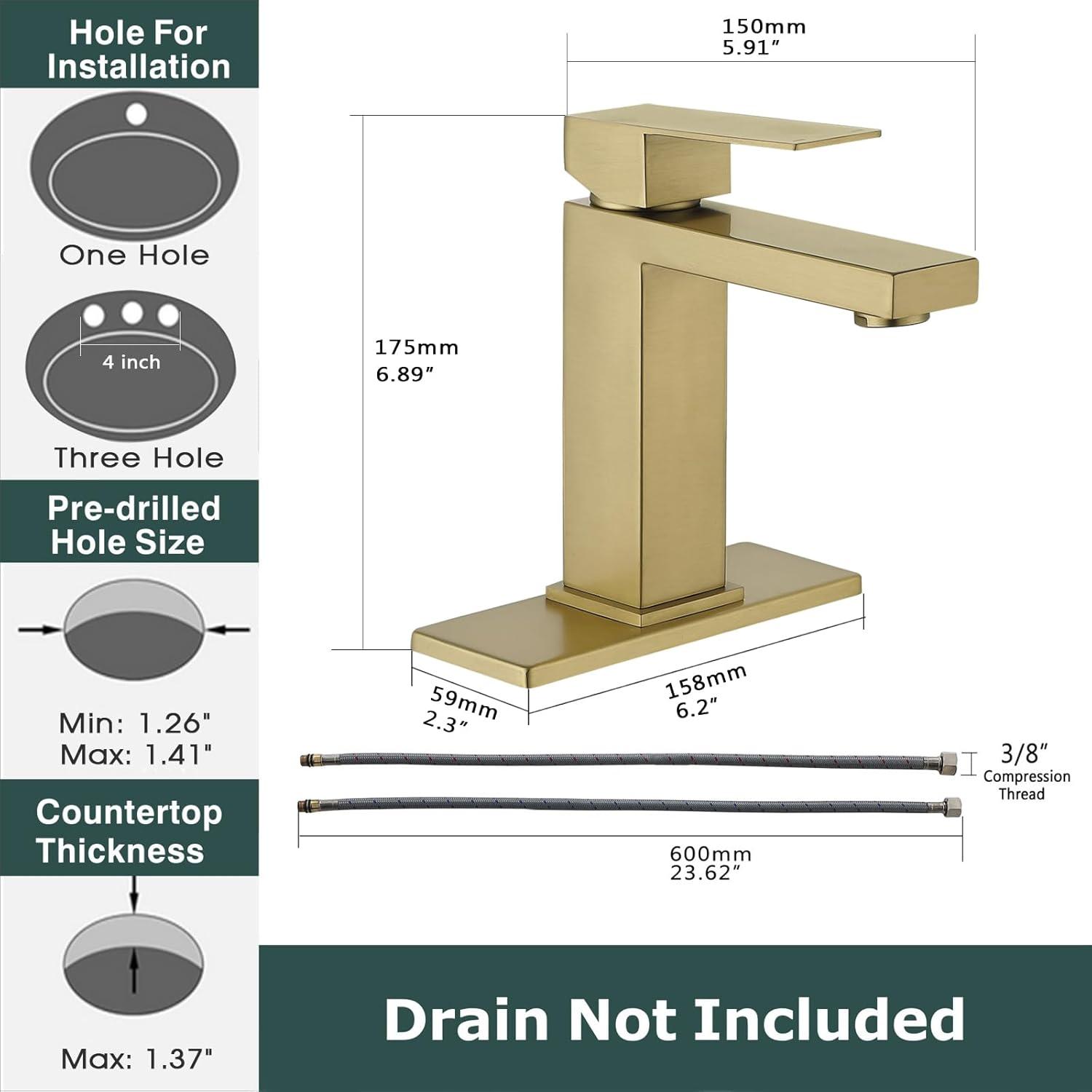 Matte Black Single Handle Bathroom Sink Faucet, Stainless Steel Bathroom Faucet with cUPC Certified Water Supply Hoses, Commercial Vanity Faucet Modern Single Hole RV Bathroom Faucets