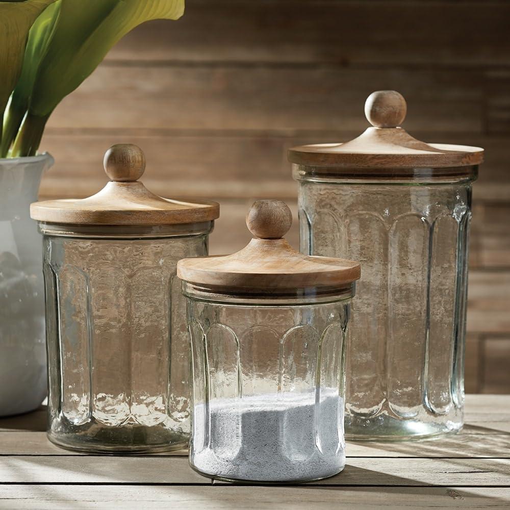 Olive Hill Glass and Mango Wood Canisters Set of 3