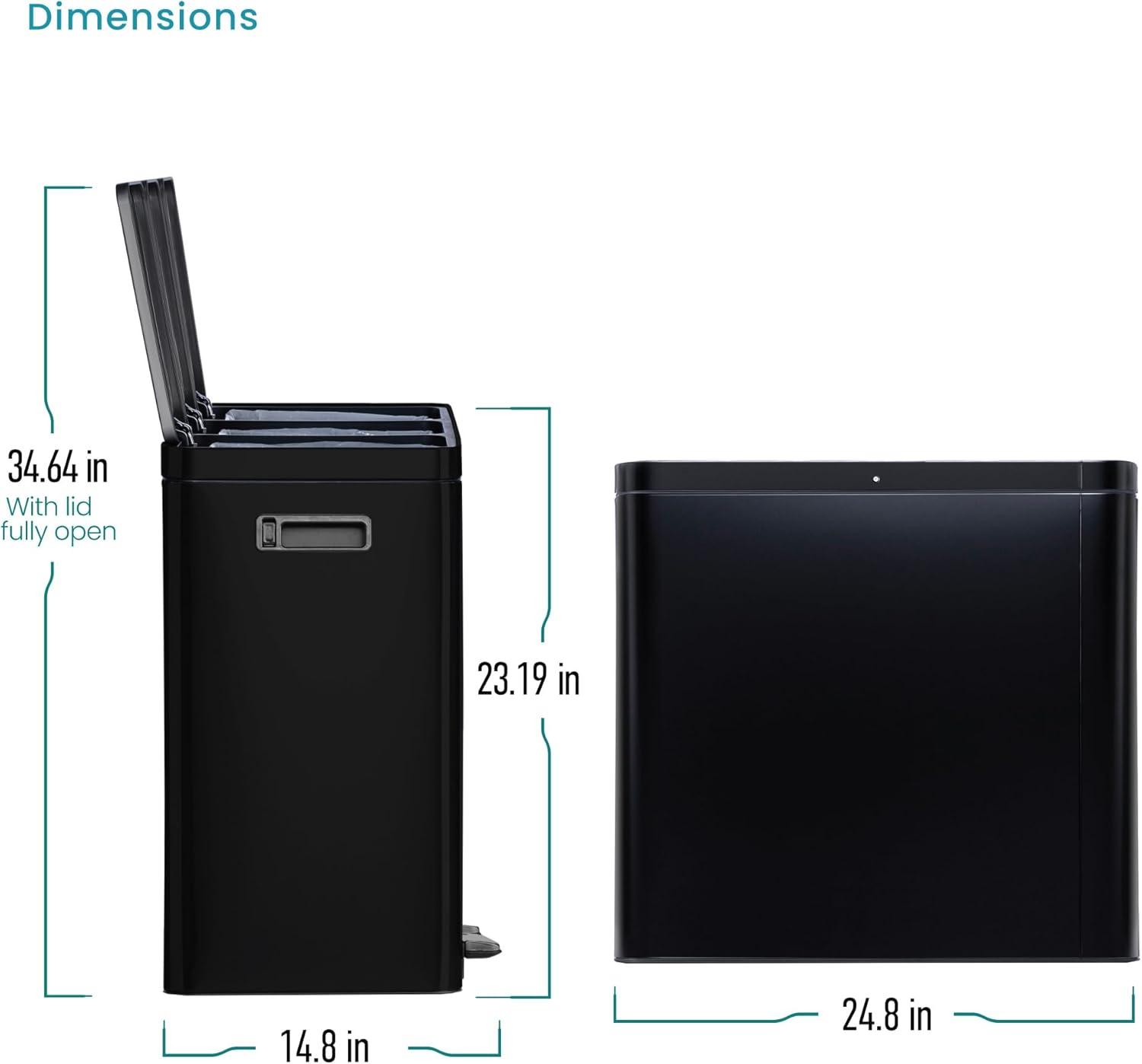 Black Stainless Steel 15.8 Gal. Step-On Kitchen Trash Can with Three Compartments