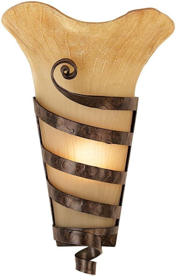 Franklin Iron Works Solara Rustic Wall Light Sconce Rust Iron Scroll Hardwire 10" Fixture Scavo Glass for Bedroom Bathroom Vanity Reading Living Room