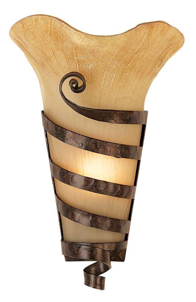 Franklin Iron Works Solara Rustic Wall Light Sconce Rust Iron Scroll Hardwire 10" Fixture Scavo Glass for Bedroom Bathroom Vanity Reading Living Room