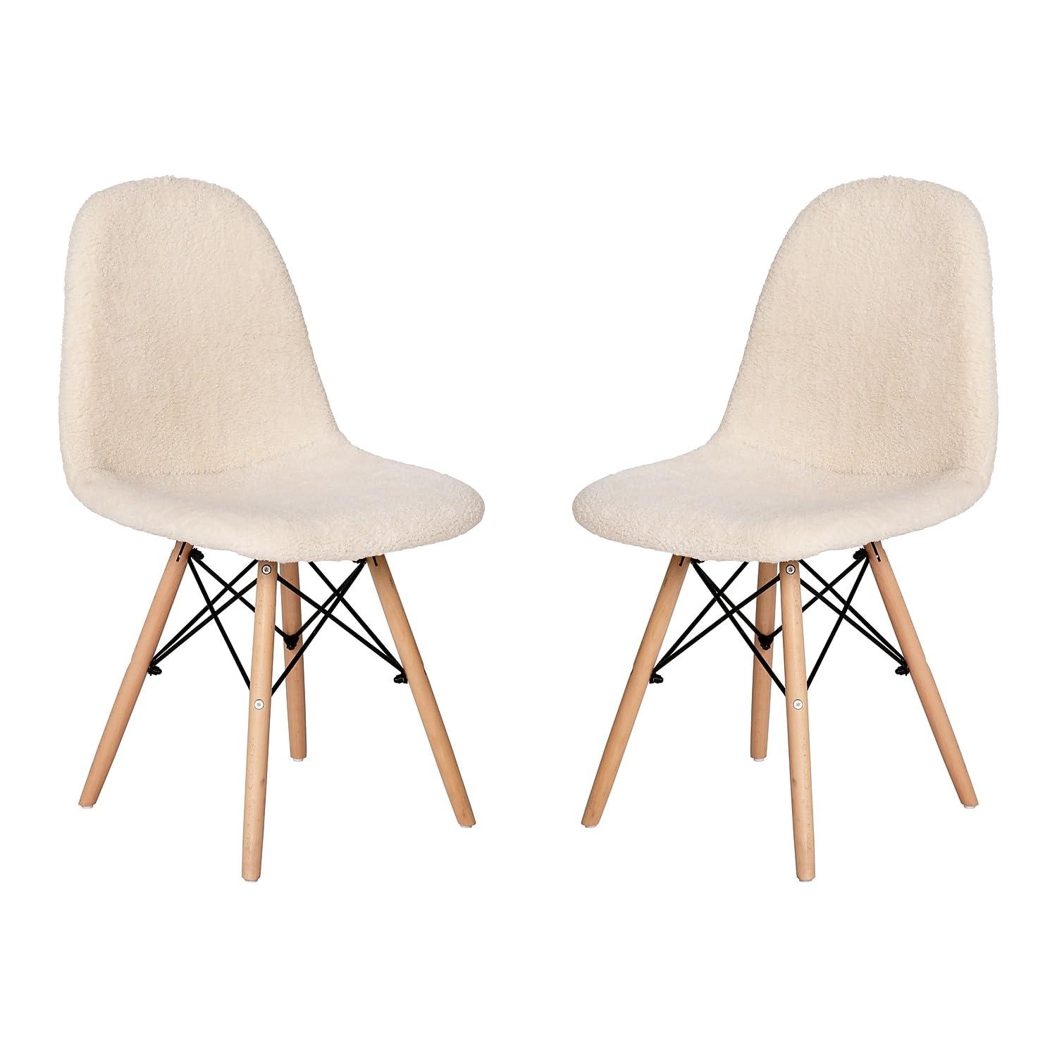 Caroline Armless Faux Shearling Faux Shearling Chairs with Modern Wooden Legs (Set of 2)