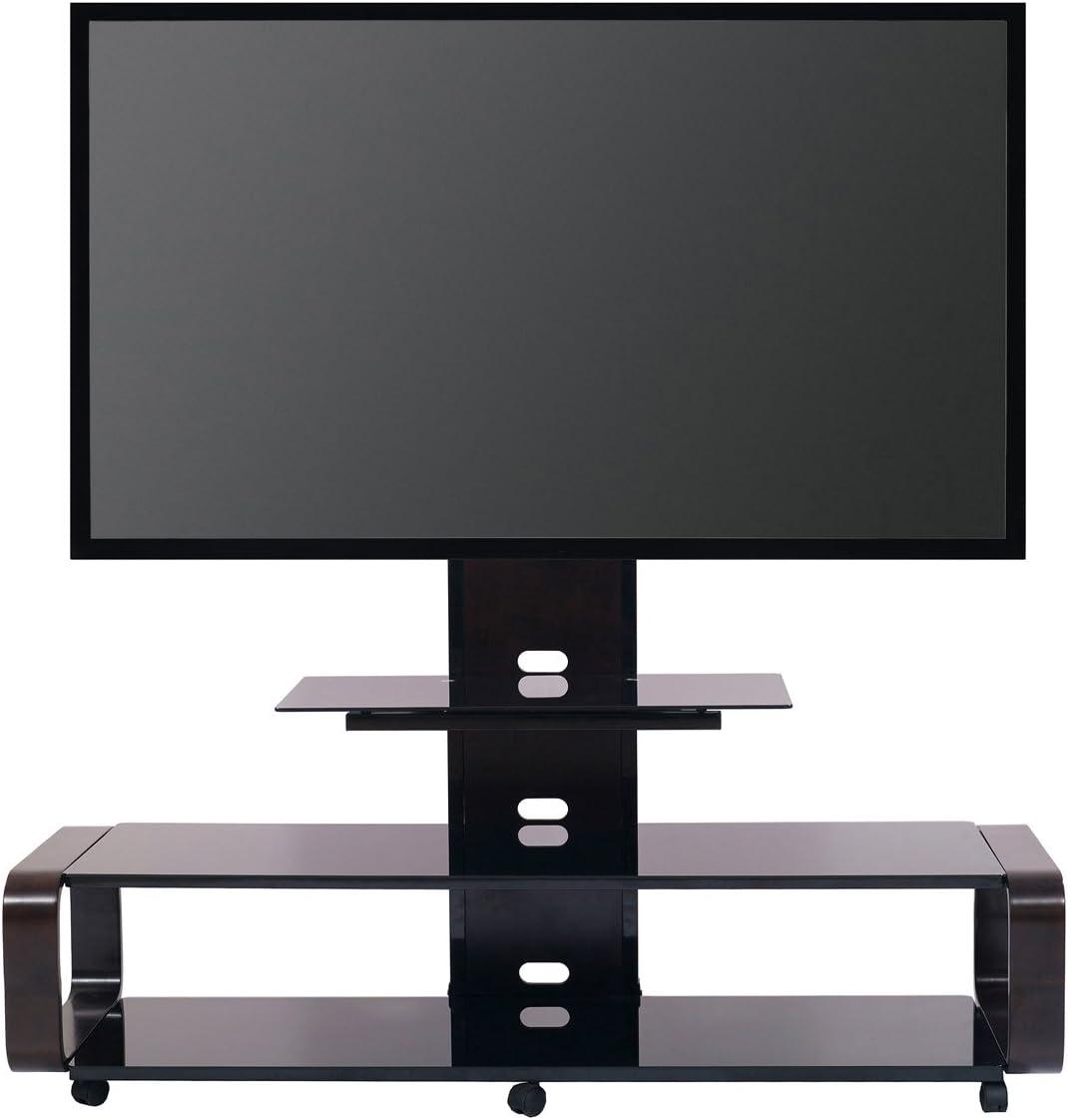 Espresso Black Curved Wood & Glass 85" TV Stand with Mount