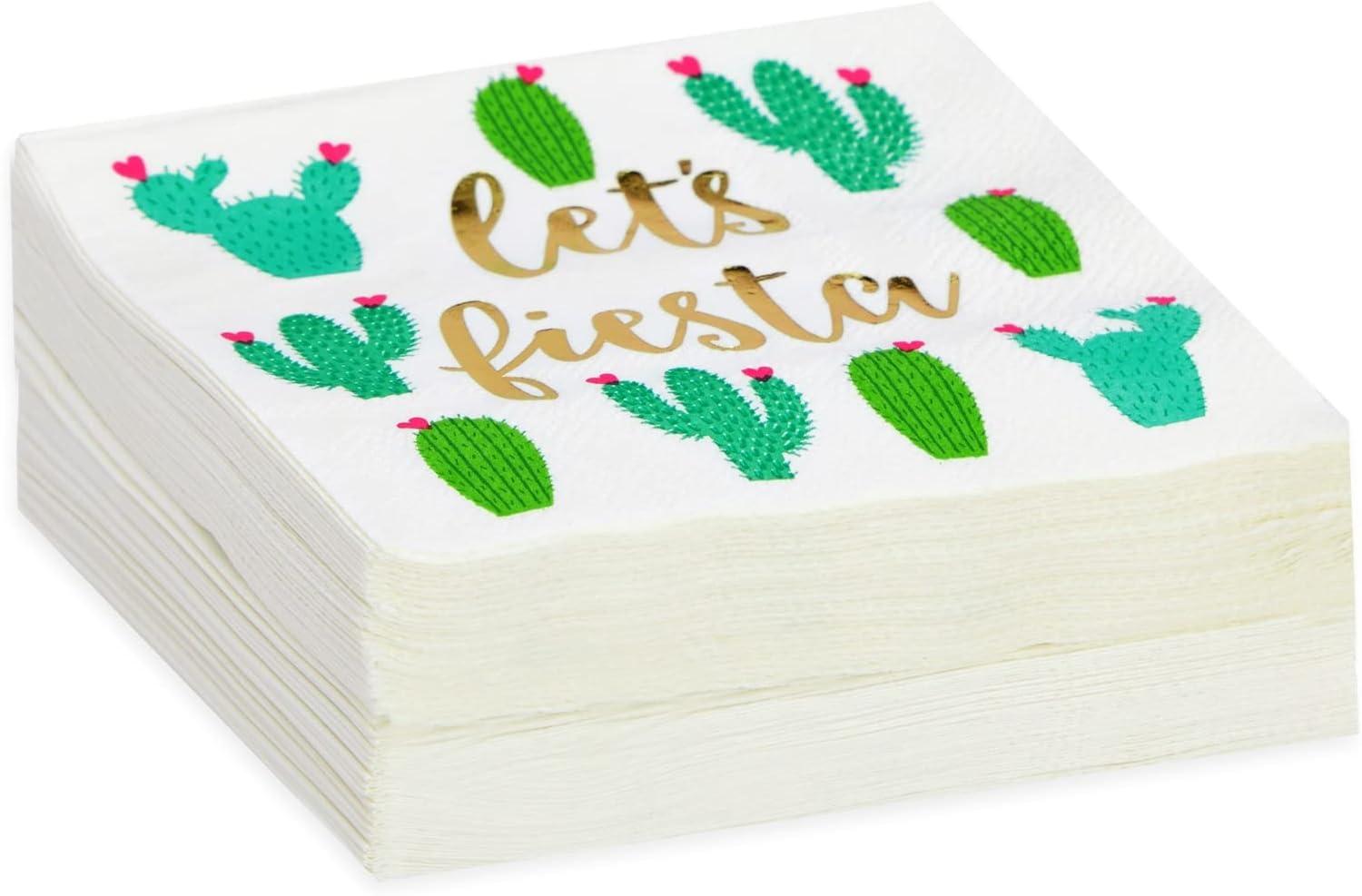 Juvale 50 Pack Let’s Fiesta Taco Napkins for Party, Cinco De Mayo Party Decorations, Paper Margarita Napkins, 5x5 In