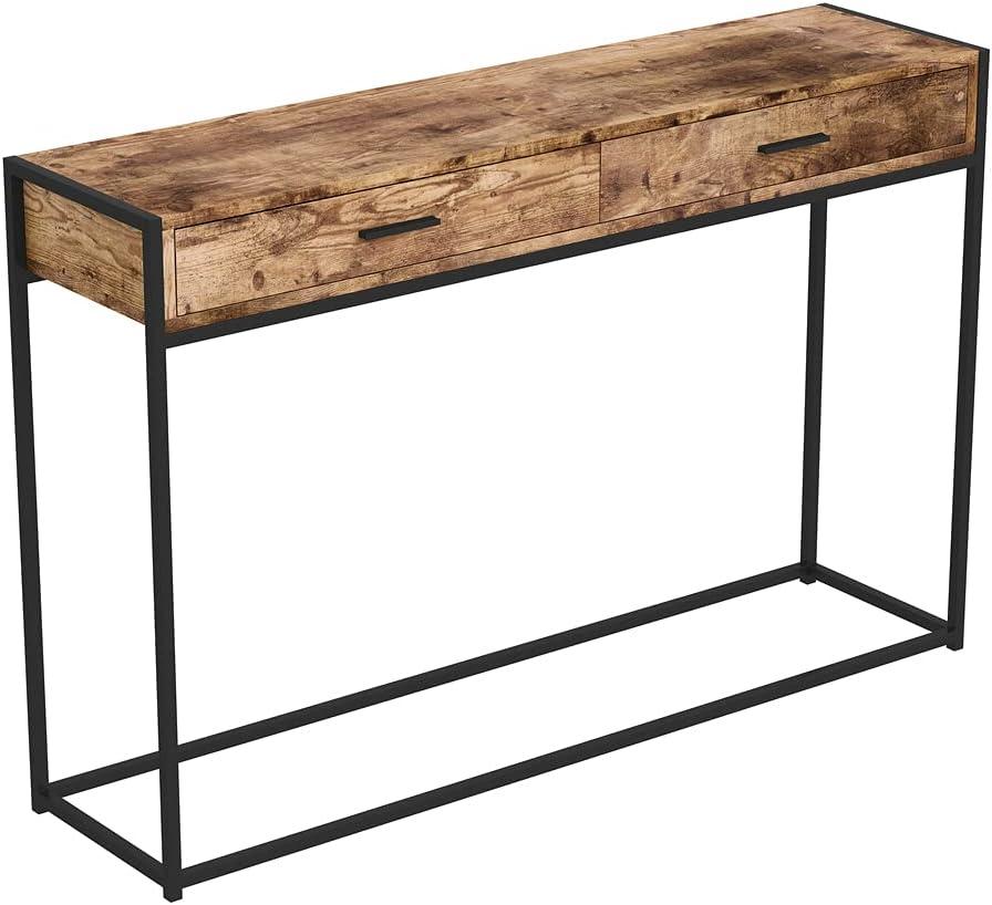 Safdie & Co. 48"L 2-Drawers Black Metal Console Table in Brown Reclaimed Wood