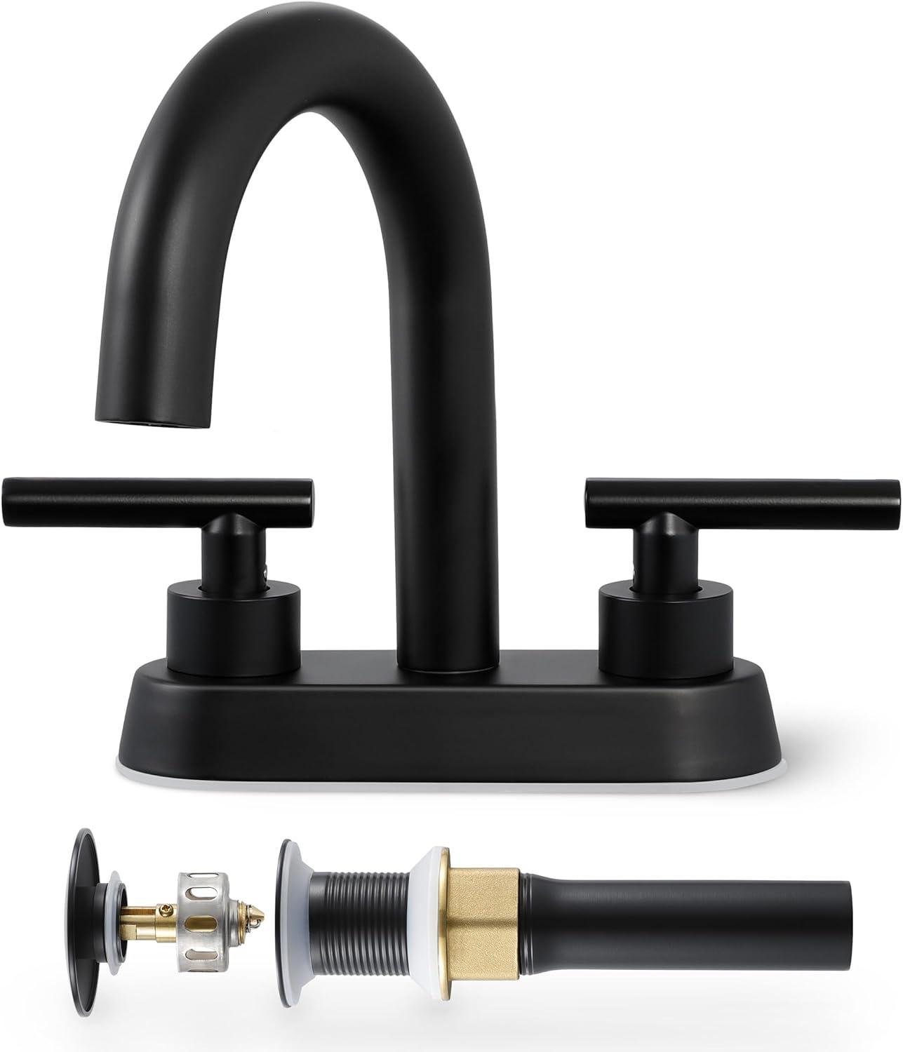 KES 4 Inch Centerset Faucet 2-Handle Bathroom Faucet with Drain Assembly Matte Black