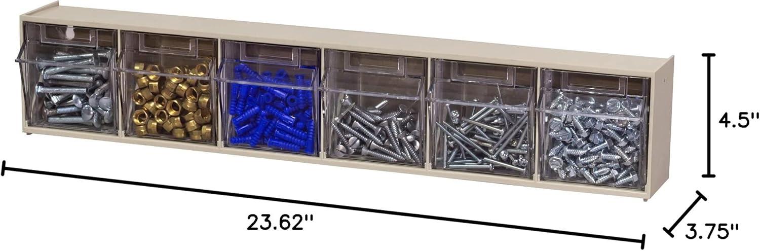 Akro-Mils TiltView Horizontal Plastic Organizer Storage System Cabinet with 6 Tip Out Bins, (23-5/8-Inch Wide x 4-1/2-Inch High x 3-3/4-Inch Deep), Stone 06706