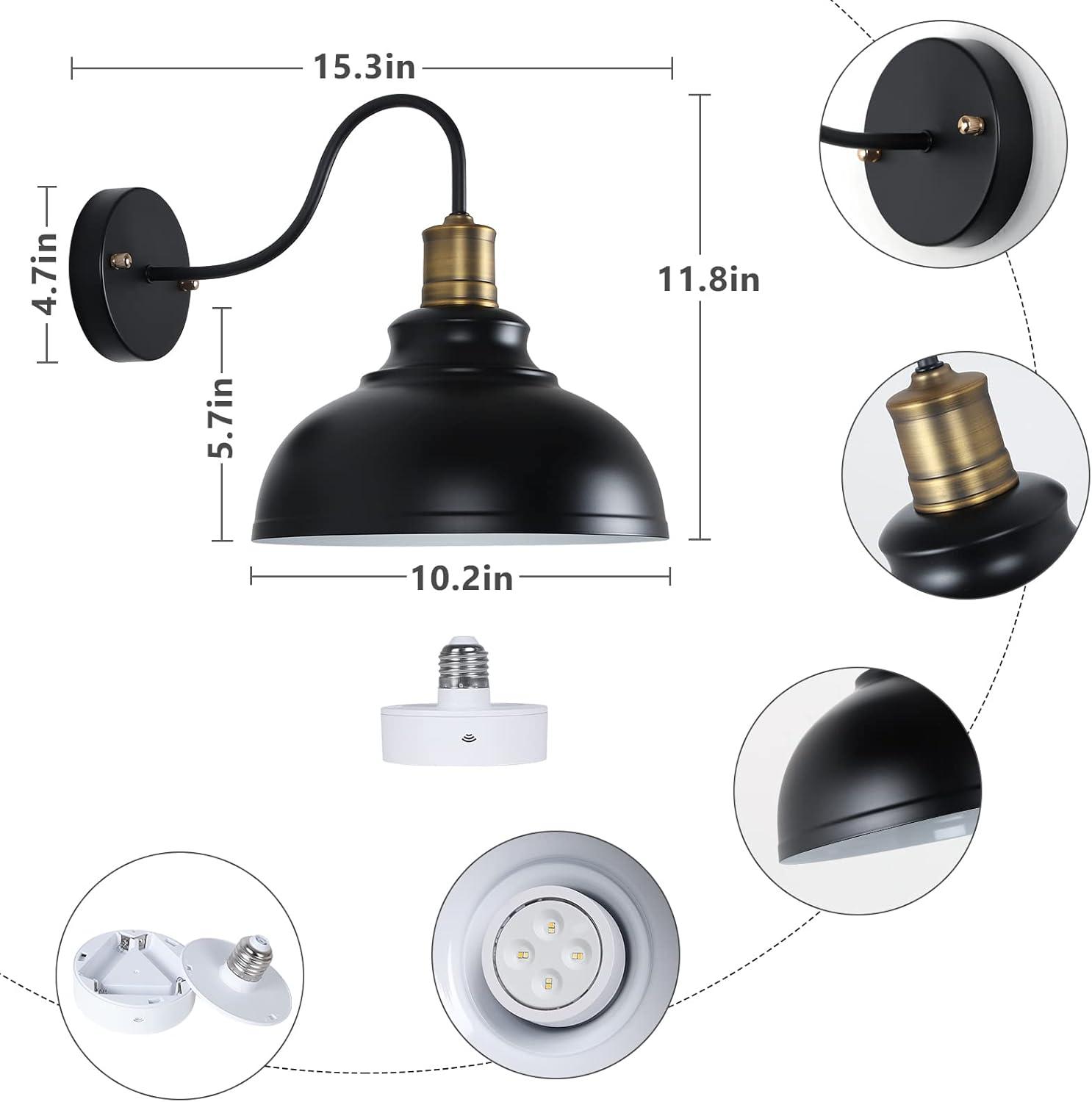 Vintage Black Wireless Battery Operated Wall Sconces Set of 2, Cordless LED Wall Lights Set with Remote Control, for Bedroom, Farmhouse, Gallery - Easy Setup, 3 Color Dimmable, Adjustable Brightness