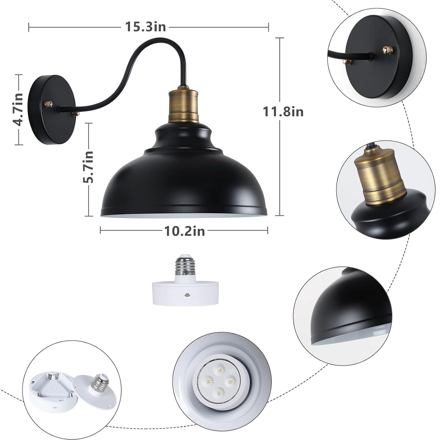 Vintage Black Wireless Battery Operated Wall Sconces Set of 2, Cordless LED Wall Lights Set with Remote Control, for Bedroom, Farmhouse, Gallery - Easy Setup, 3 Color Dimmable, Adjustable Brightness