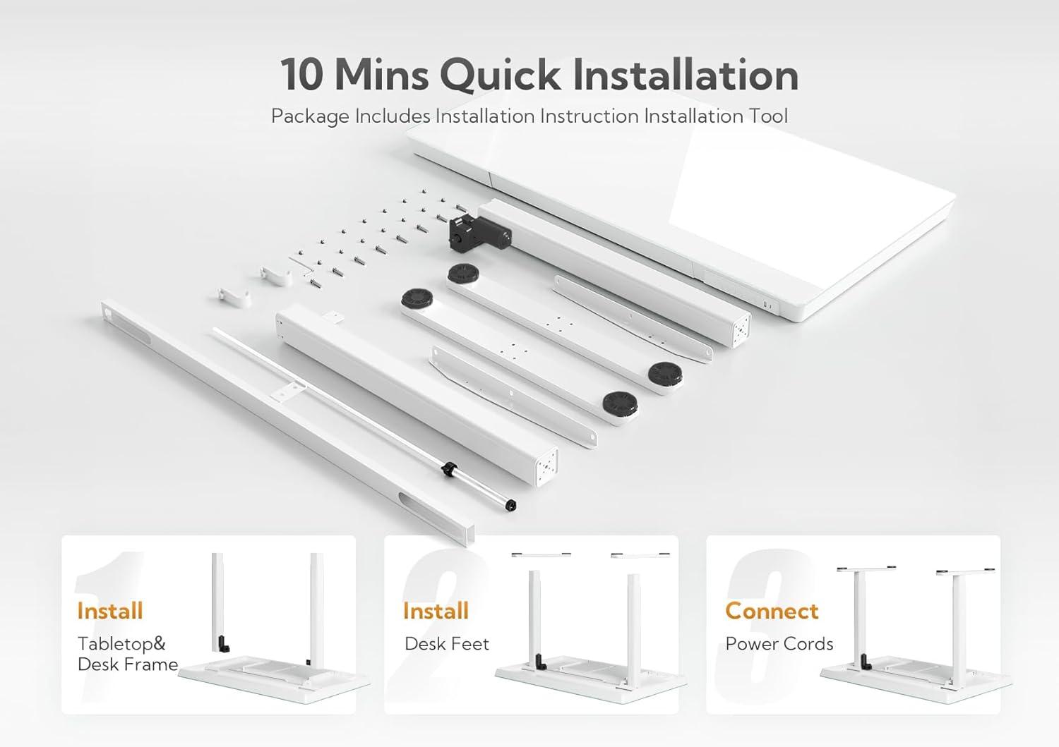 White Glass Adjustable Standing Desk with Drawer and USB Ports