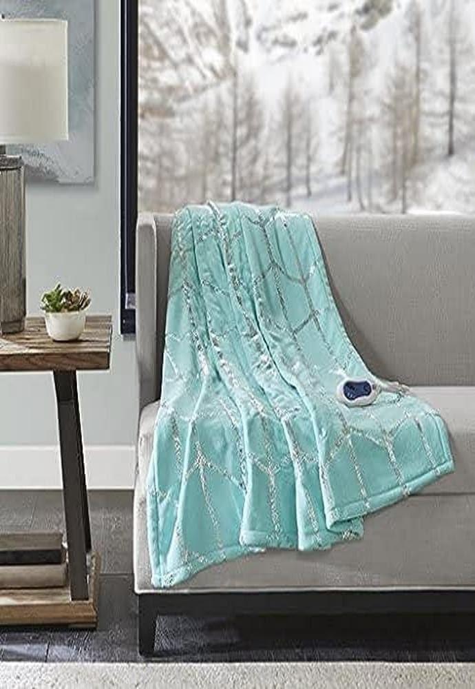 Raina Aqua 50" x 60" Electric Metallic Print Plush Throw