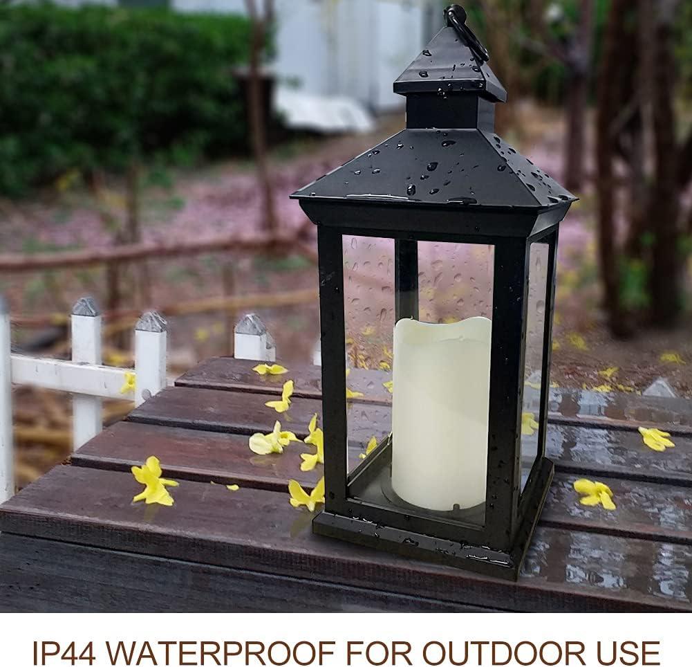 14" Black Vintage Candle Lanterns with LED Pillar Candles