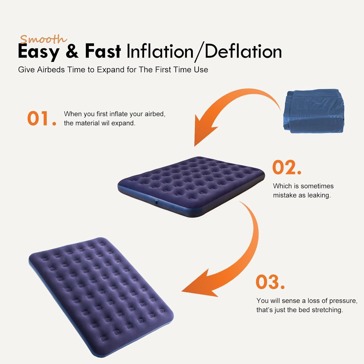 RAPTAVIS Queen Size Air Mattress Inflatable Bed, Blow Up Mattress Camping Sleeping Pad