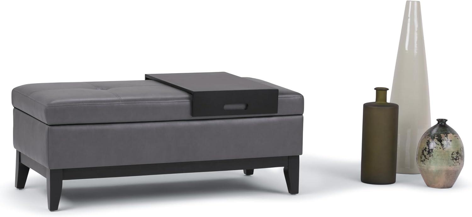 Simpli Home Oregon 42"W Upholstered Storage Ottoman Bench with Lift-Top Lid and Tray