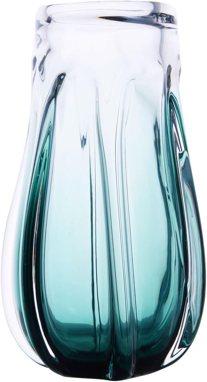 Luxury Lane Hand Blown Laine Art Glass Vase Forest Green Ombre 12.5"H