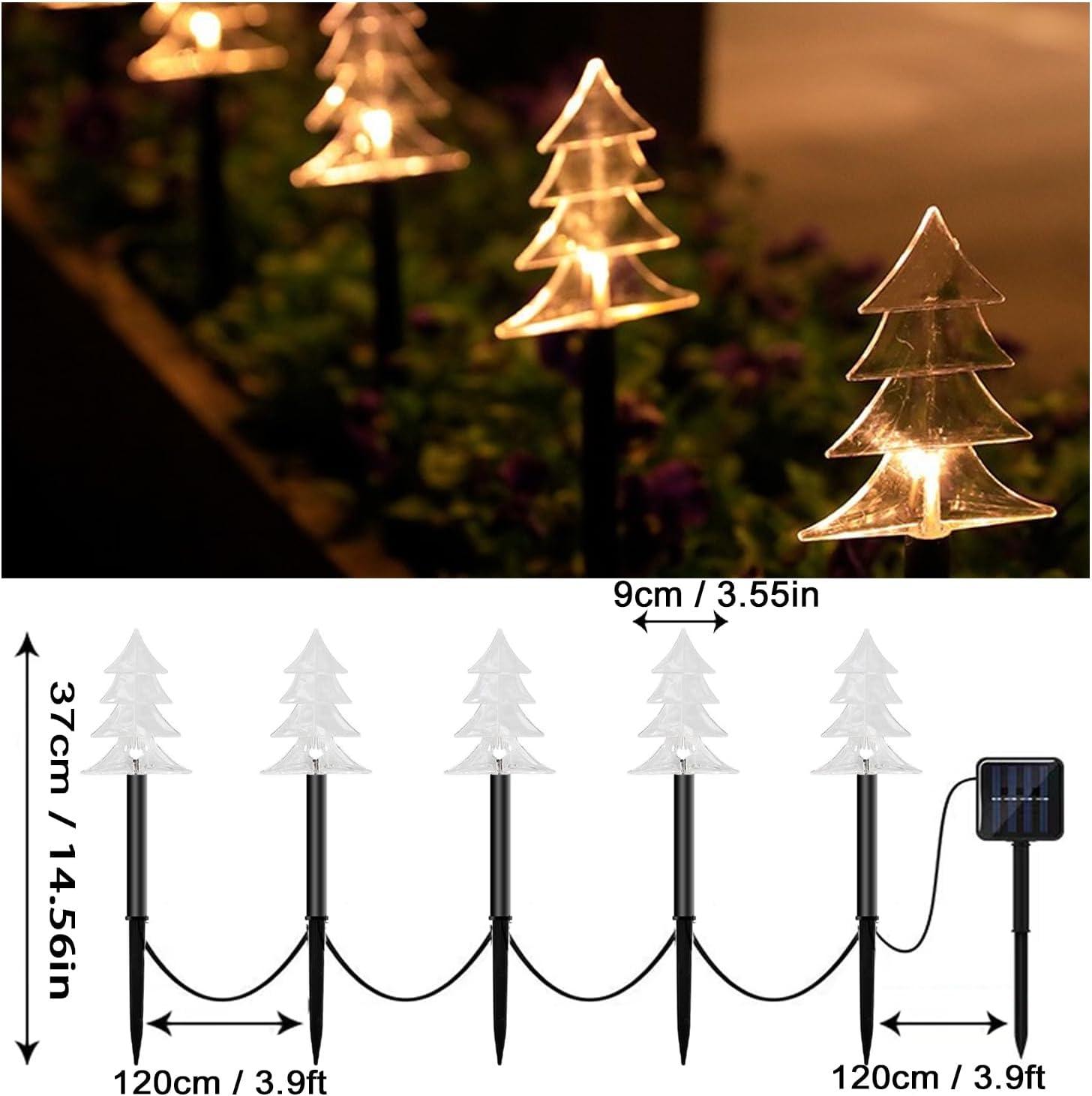 Enkey Christmas Solar Pathway Lights, Set of 5 Waterproof Landscape Christmas Lights, Stake Christmas Decorations, LED Lights for Yard Lawn Patio Walkway Decor (5PCS-Warm White-Tree)