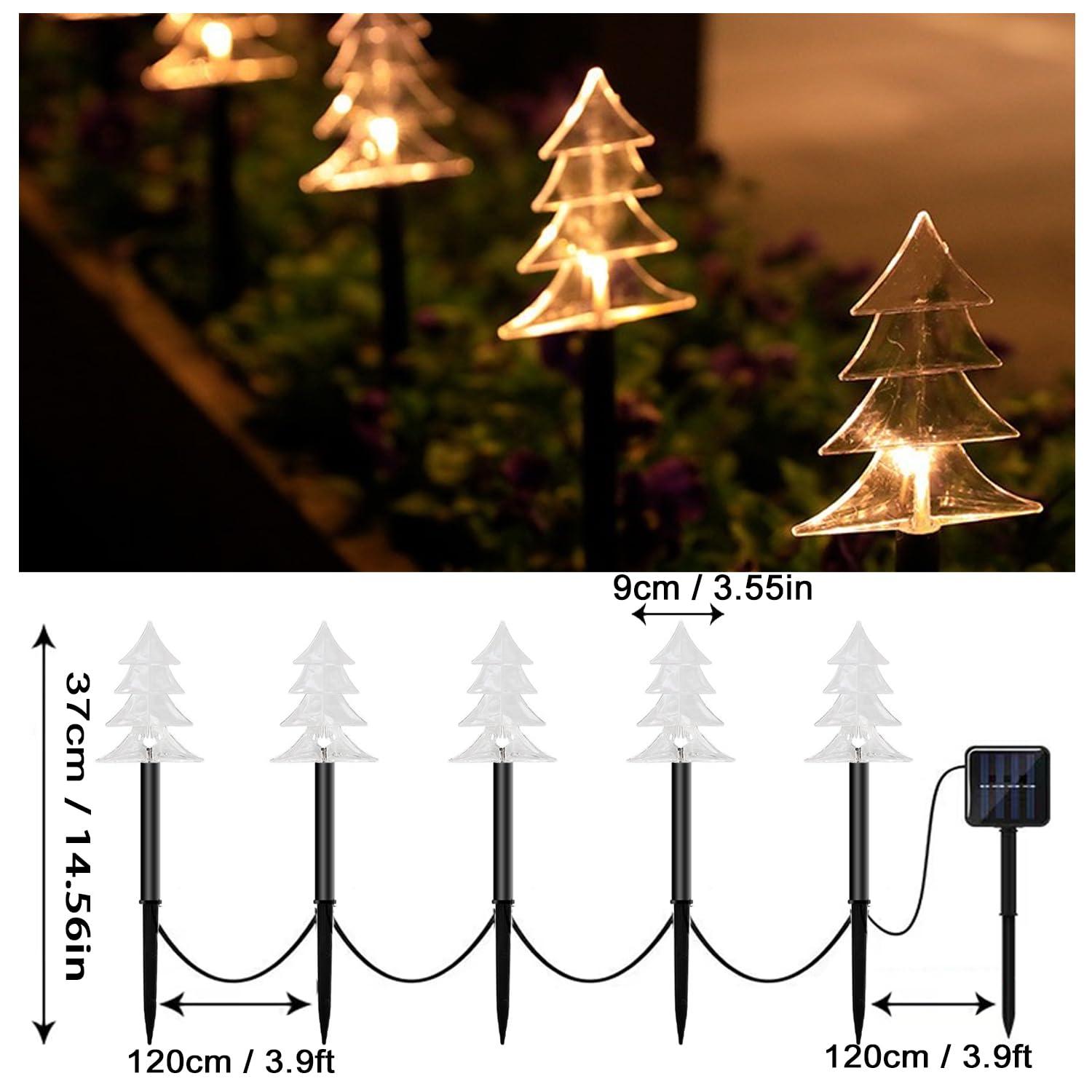 Enkey Christmas Solar Pathway Lights, Set of 5 Waterproof Landscape Christmas Lights, Stake Christmas Decorations, LED Lights for Yard Lawn Patio Walkway Decor (5PCS-Warm White-Tree)