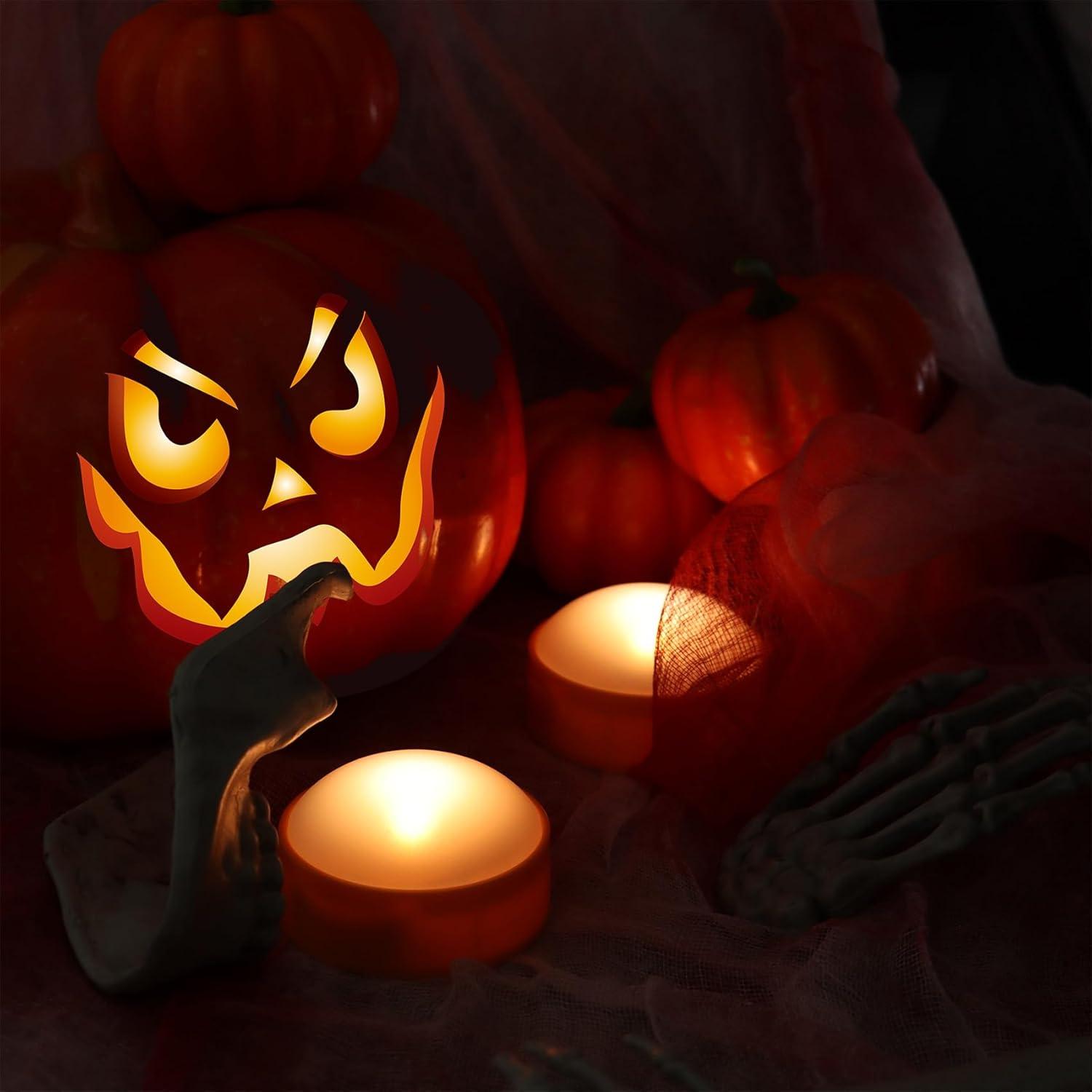 Deago 2 Pack Halloween LED Pumpkin Lights with Remote and Timers Battery Operated Orange Jack-O-Lantern Lights Flameless Candles for Halloween Decorations