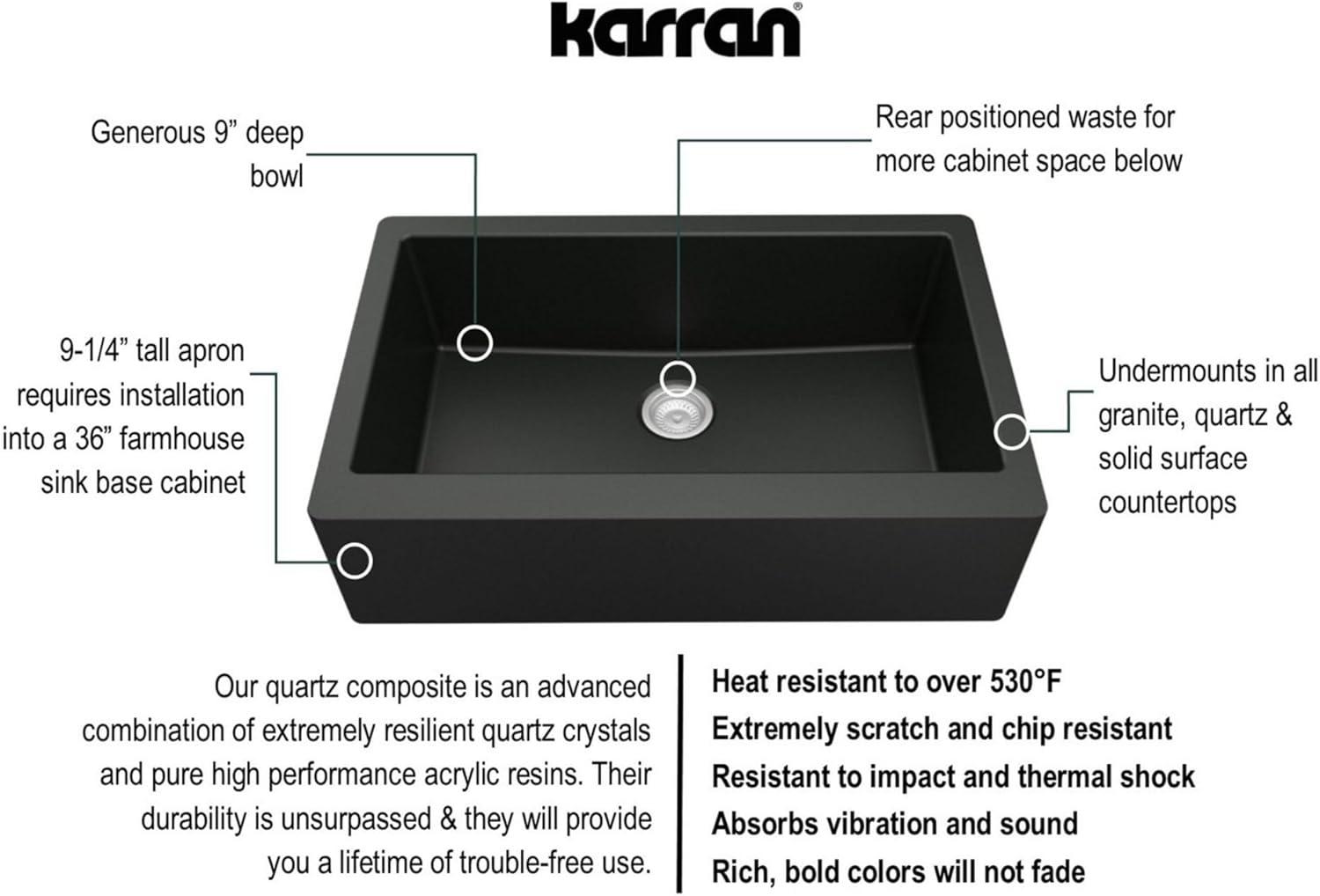 Karran Farmhouse/Apron-Front Quartz Composite 34'' X 21-1/4'' Single Bowl Kitchen Sink